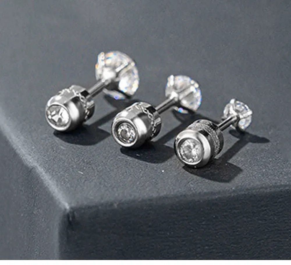 Jewelry Medical Stainless steel Crystal Zircon Ear Studs Earrings Size ONE SIZE - 3 Thumbnail