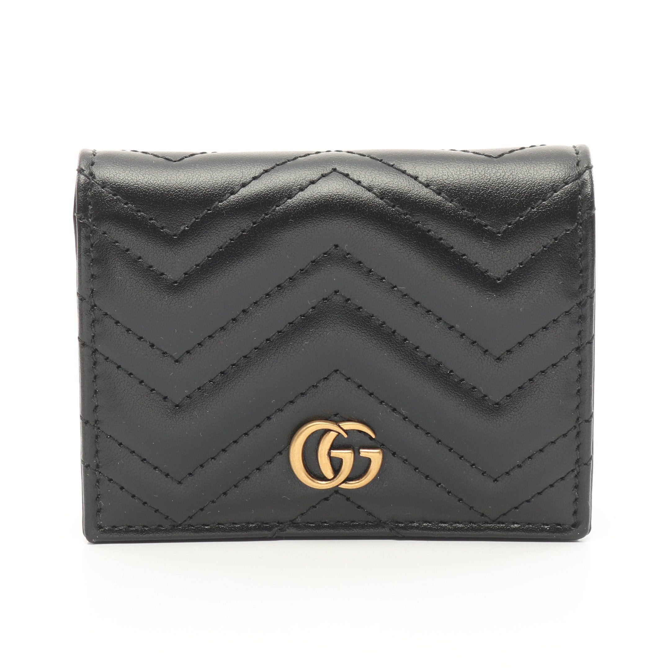 Gucci Gucci Gg Marmont Bi-Fold Wallet Compact Leather Black Size ONE SIZE - 1 Thumbnail