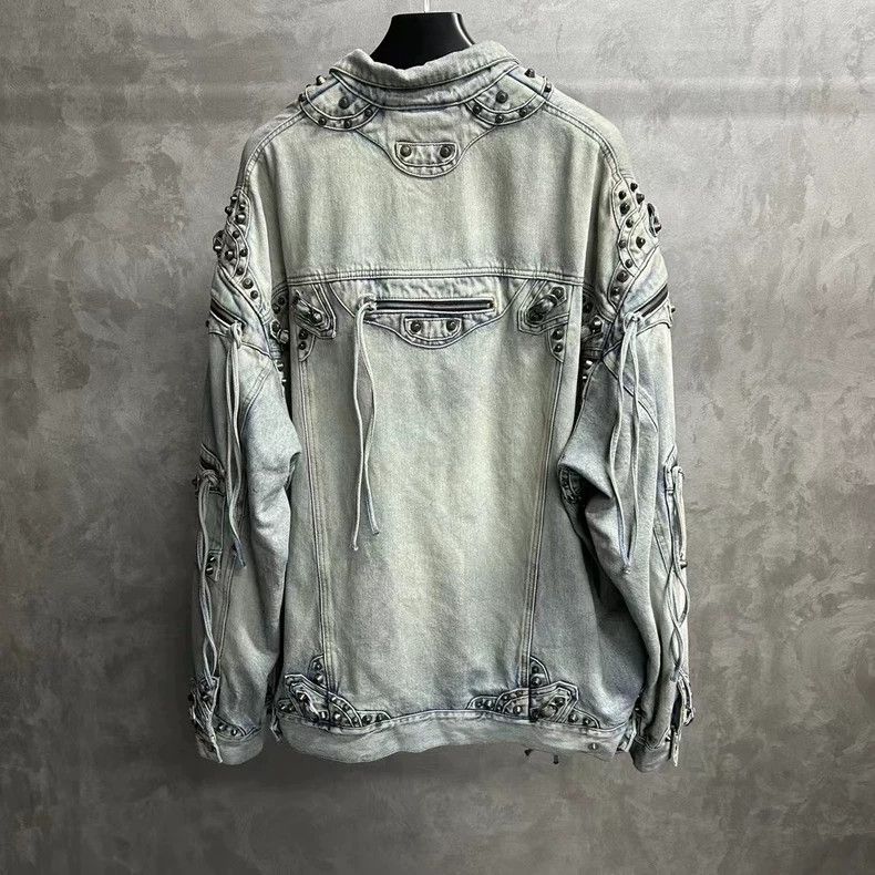 Balenciaga Balenciaga Blue studded lapel single-breasted denim jacket Size US M / EU 48-50 / 2 - 2 Thumbnail