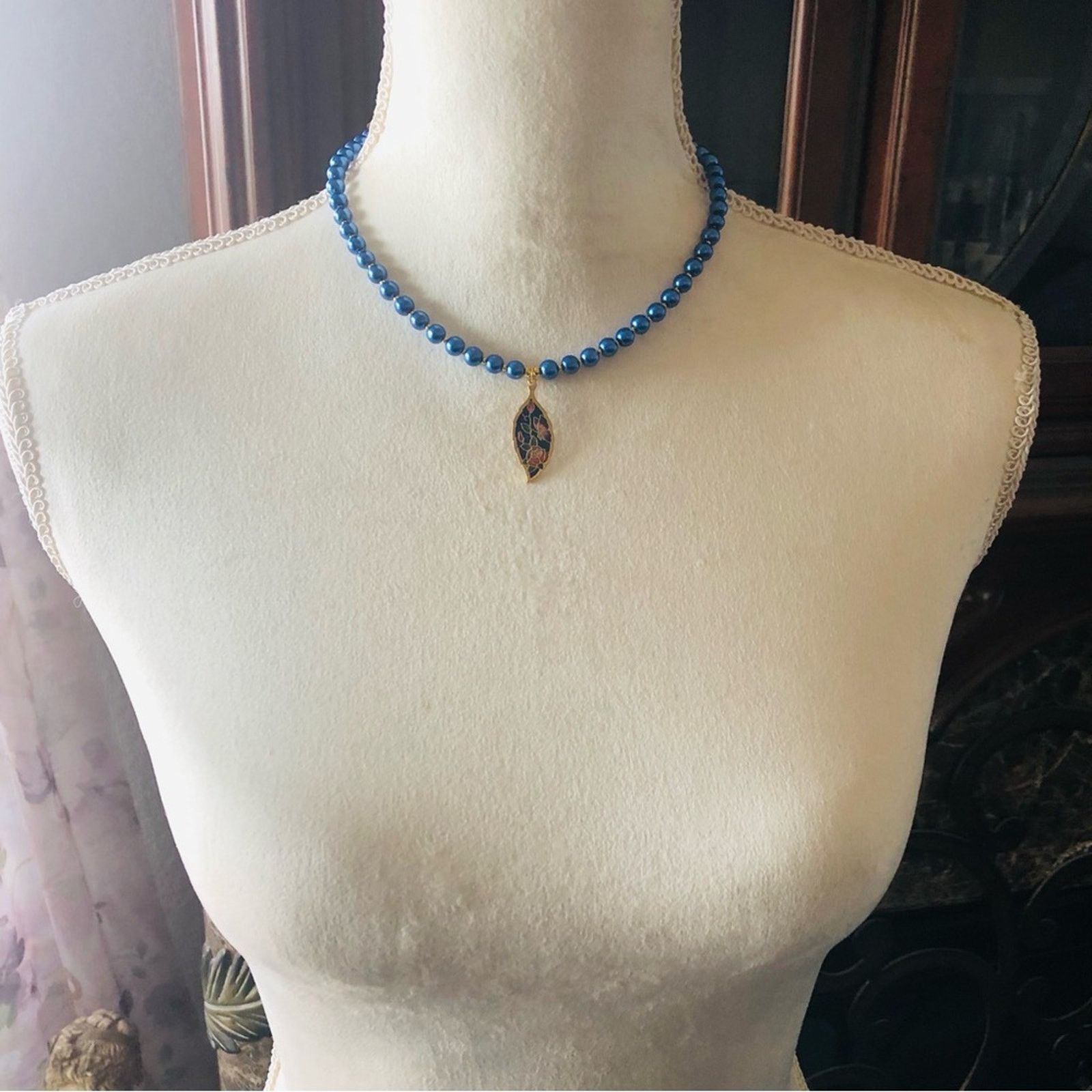 Handmade Handcrafted repurpose colorful cloisonné Pearl necklace Size ONE SIZE - 6 Thumbnail
