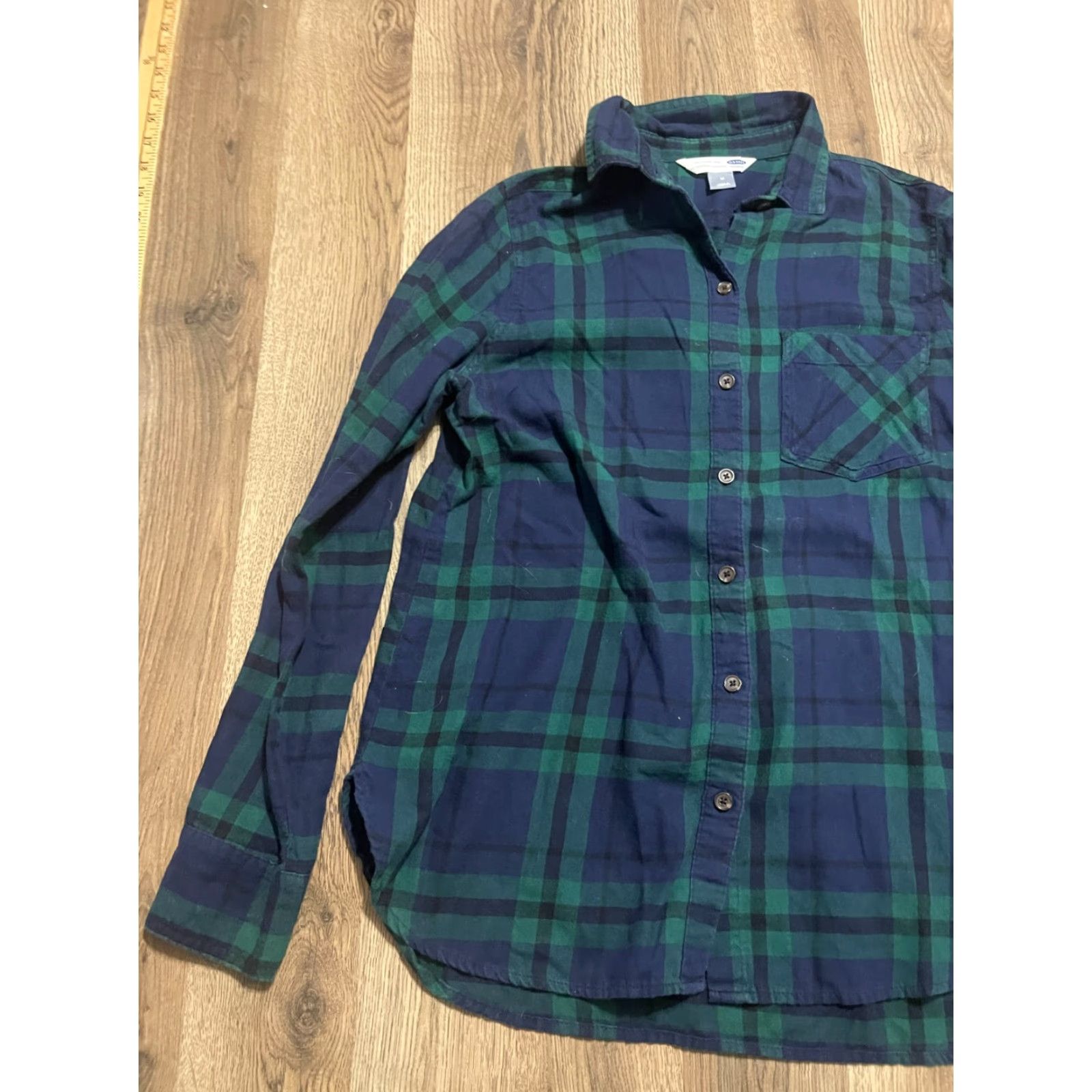 Old Navy Old Navy Shirt Women’s Medium Blue Green Plaid Button Up The Classic Shirt, Casual, Long Sleeve, Collared, Regular Fit, Free Return, 60s? Size M / US 6-8 / IT 42-44 - 3 Thumbnail