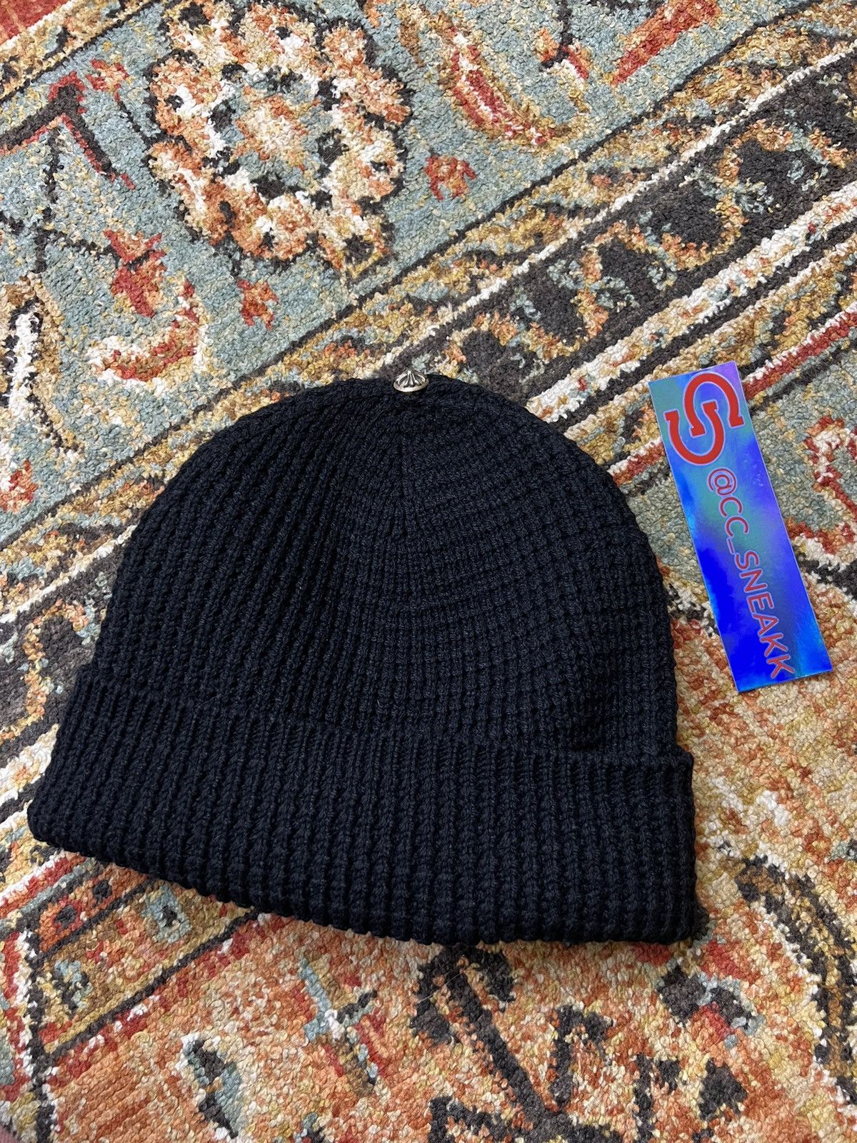 Chrome Hearts Chrome Hearts Cashmere Beanie With Sliver Cross Ball Black Size ONE SIZE - 2 Thumbnail
