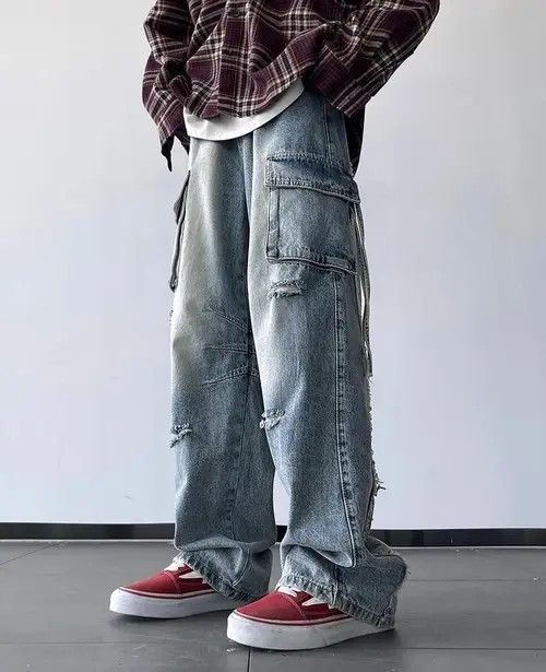 Designer × Jean × Vintage Men Ripped Holes Cargo jeans Size US 31 - 1 Thumbnail