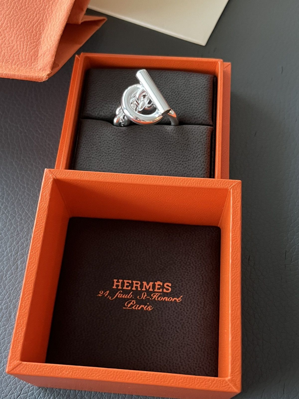 Hermes Rare Brand New Hermes Iconic Croisette Logo Ring 59 Size ONE SIZE - 18 Thumbnail