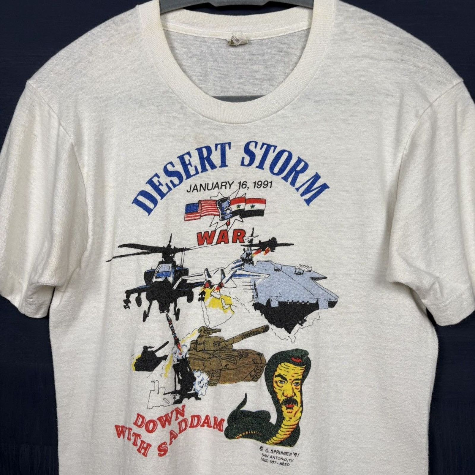 Vintage 🇺🇸1991 DESERT STORM DOWN WITH SADDAM T Size US S / EU 44-46 / 1 - 3 Thumbnail