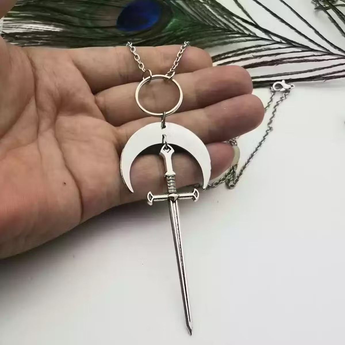 Jewelry × Vintage Moon Sword Dagger Silver plated Pendant Necklace Size ONE SIZE - 2 Thumbnail