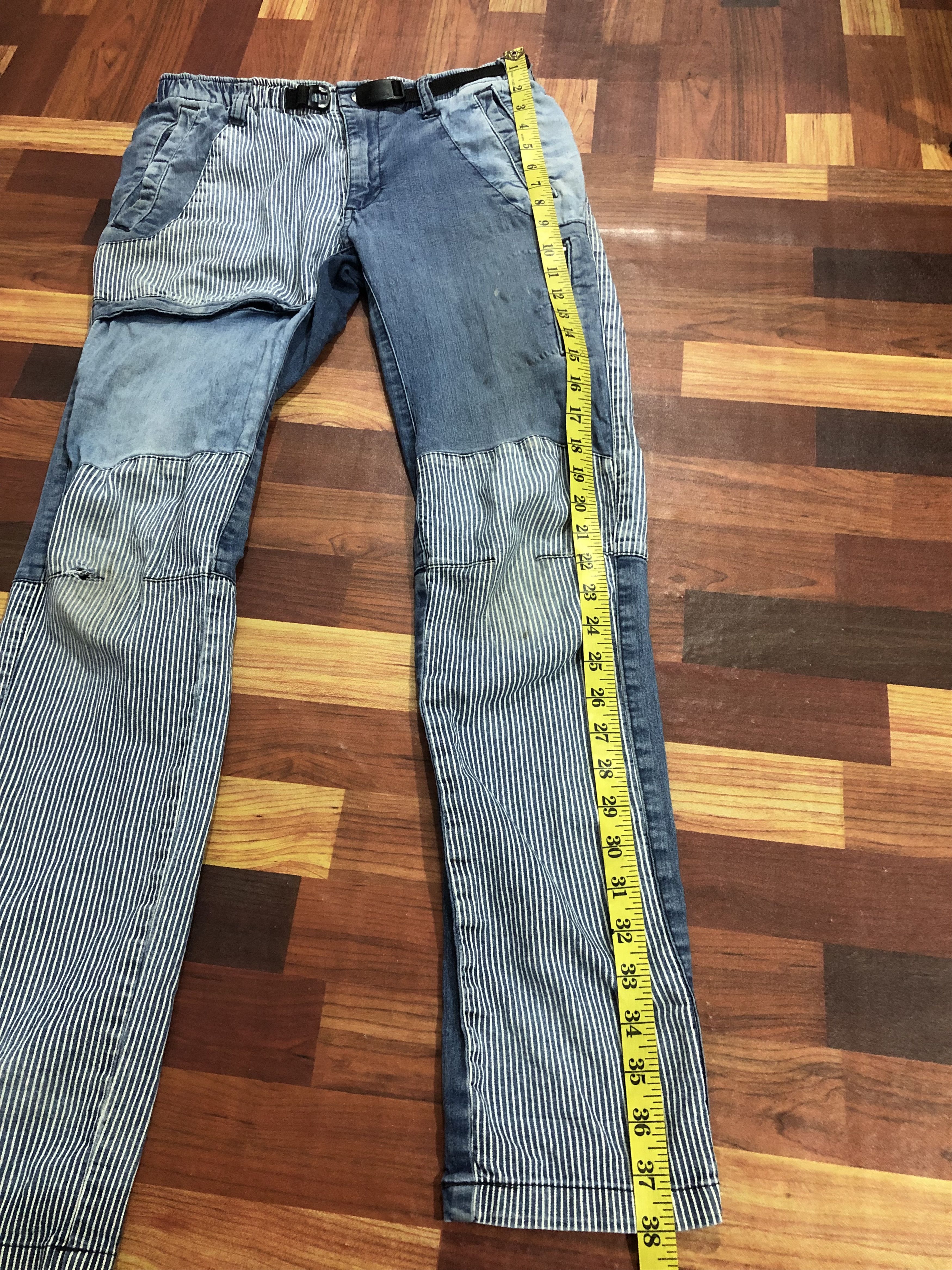 Japanese Brand FieldCore Patchwork Denim Pants Stripe Hybrid Size US 28 / EU 44 - 12 Thumbnail