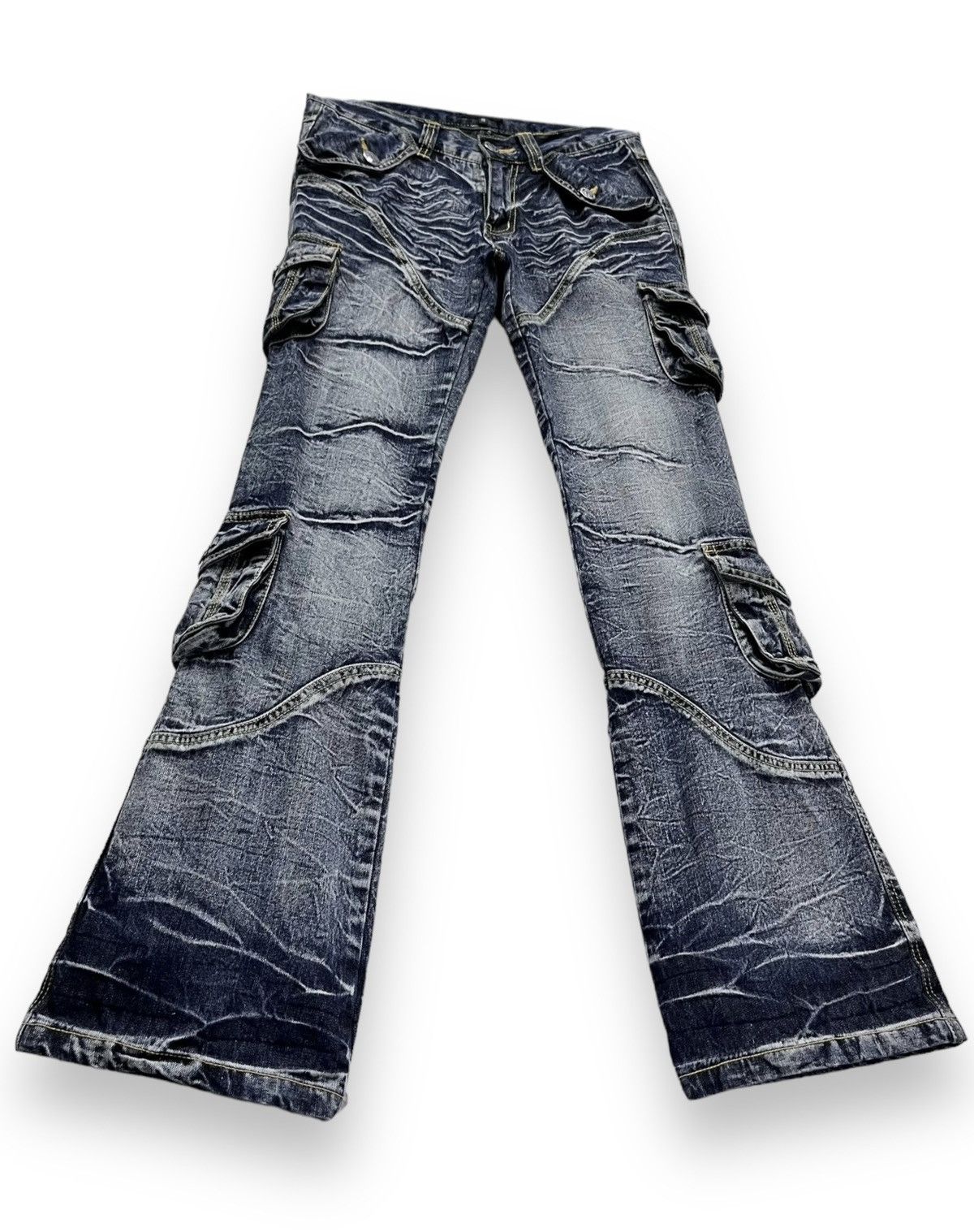 LOWBOX 🔥LOWBOX Distressed Whiskered Multipocket Punk Flare Denim Size US 29 - 7 Thumbnail