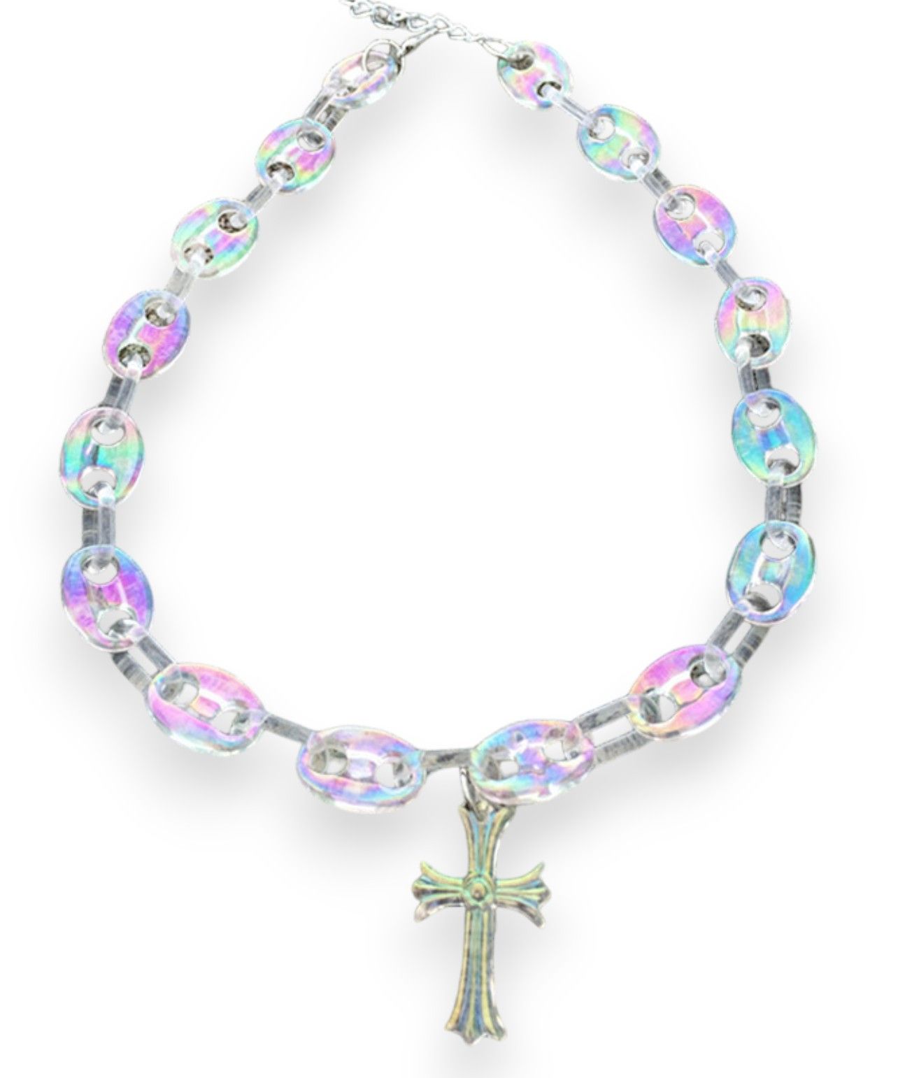 Japanese Brand × Vintage 💎 Chrome Hearts Style Necklace Cross Acrylic Opal Chain Size ONE SIZE - 3 Thumbnail