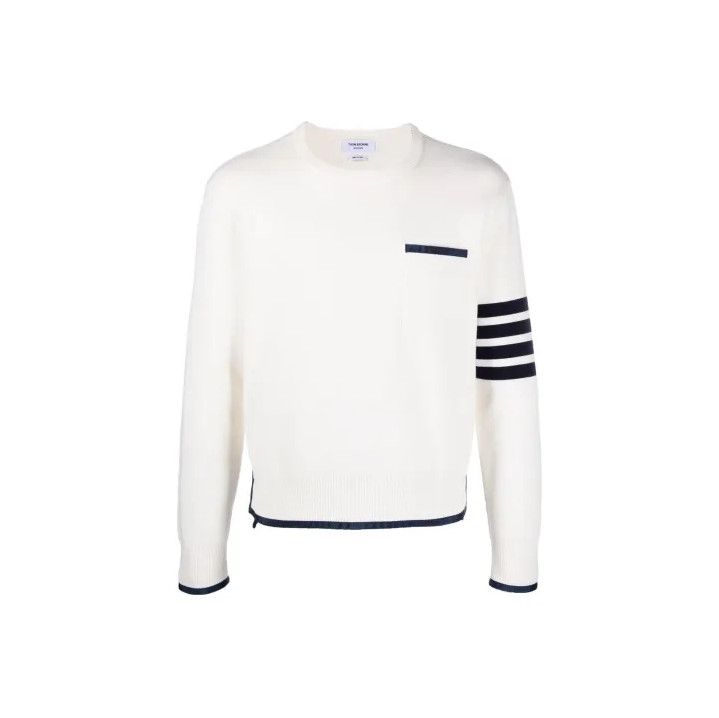 Thom Browne Thom Browne White Ribbed Detail Sweater for Men Size US M / EU 48-50 / 2 - 1 Thumbnail