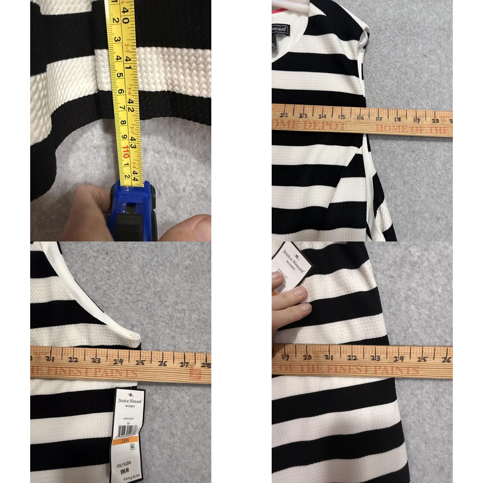 Vintage Jessica Howard Dress Womens 24W Black White Striped Scoop Neck Sleeveless Shift Dress Size 4XL / US 24-26 - 8 Thumbnail
