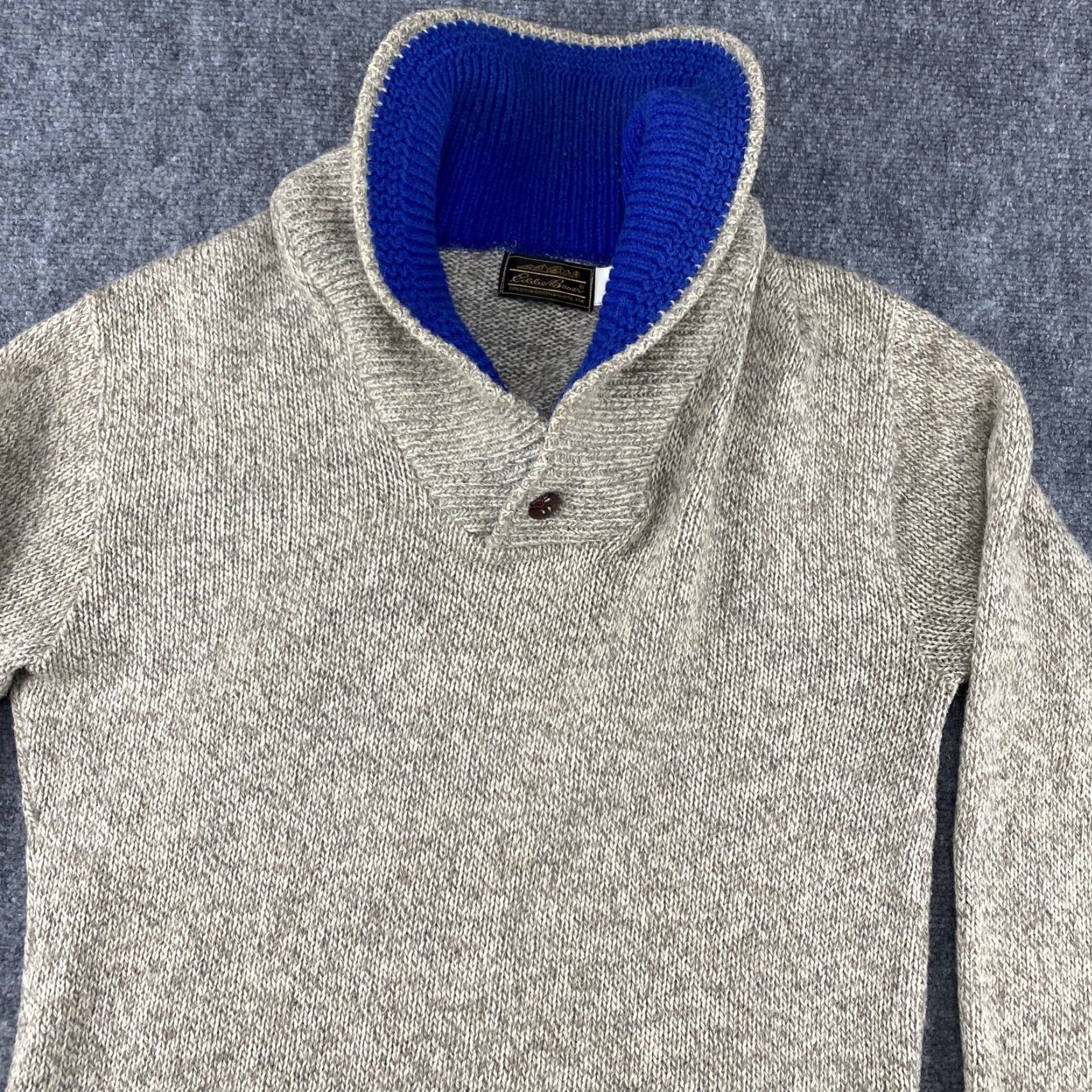 Eddie Bauer VINTAGE Eddie Bauer Sweater Mens LT Gray Shawl Collar Ragg Wool Blue USA Size US L / EU 52-54 / 3 - 3 Thumbnail