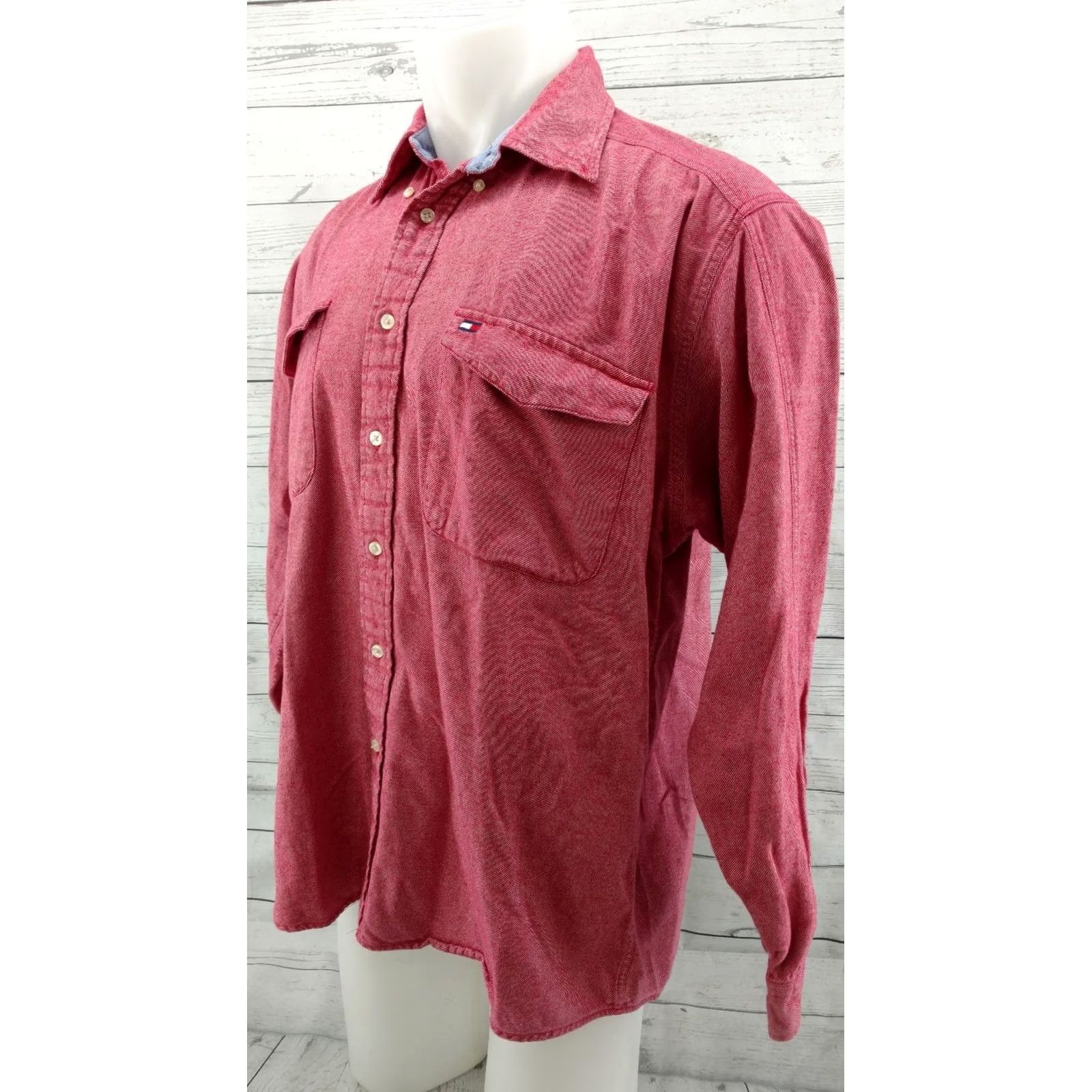 Tommy Hilfiger Mens Tommy Hilfiger Shirt L Pink White Striped Long Sleeve Button Front Front Shirt Size US L / EU 52-54 / 3 - 3 Thumbnail