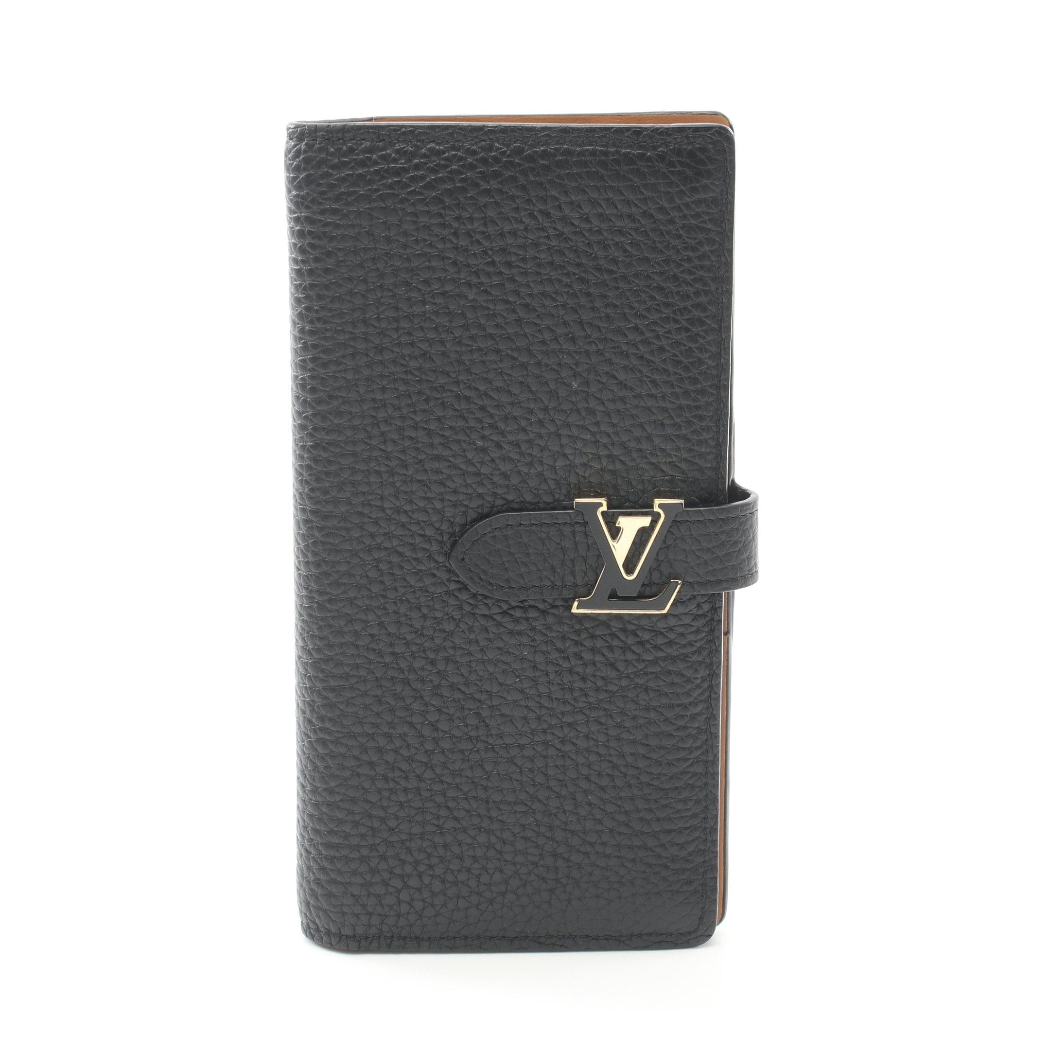 Louis Vuitton Lv Vertical Wallet Noir Bi-Fold Long Taurillon Leather Black