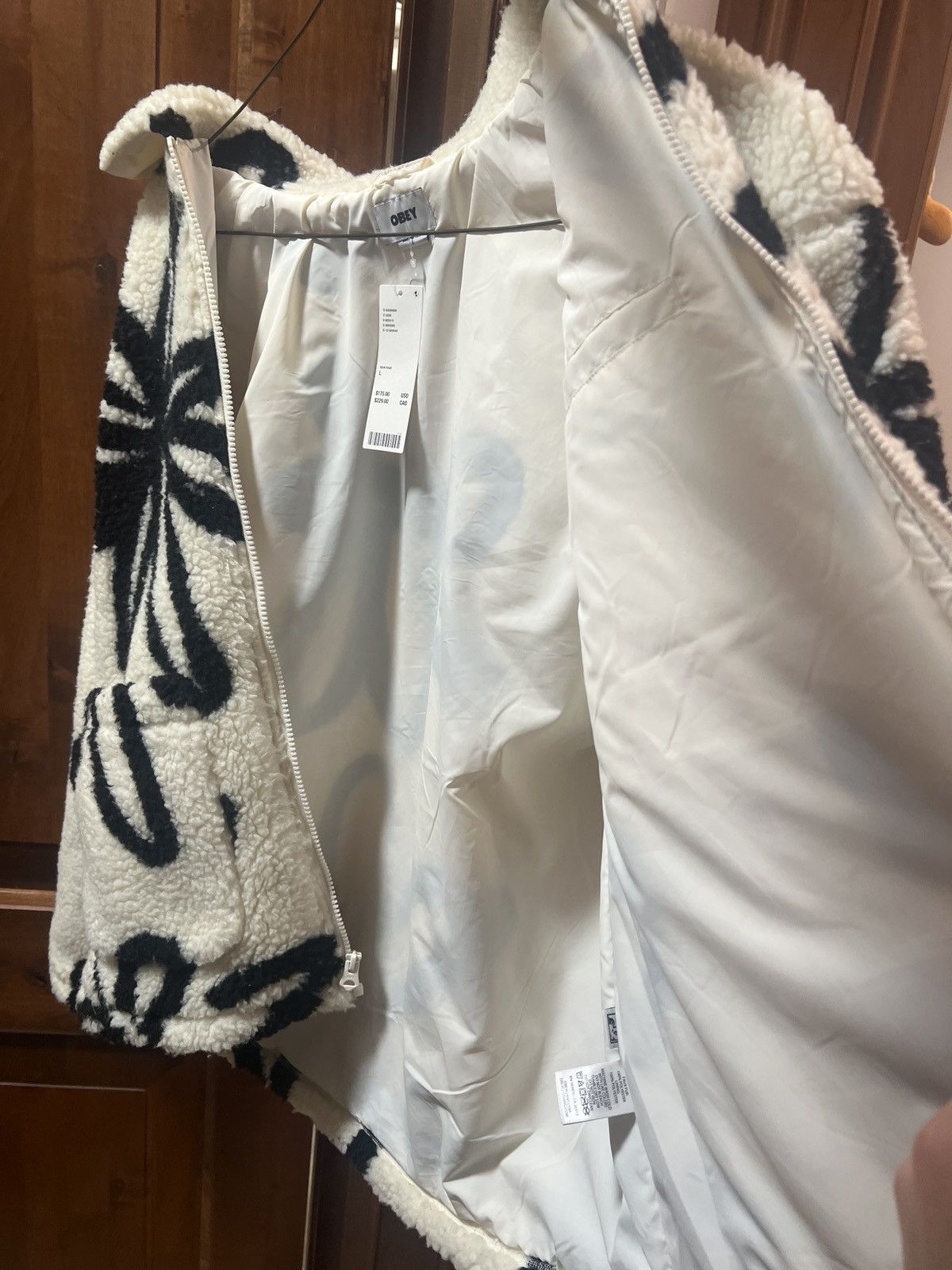 Obey Obey White + Black Flower Design Zip Up Sweater Size US L / EU 52-54 / 3 - 3 Thumbnail