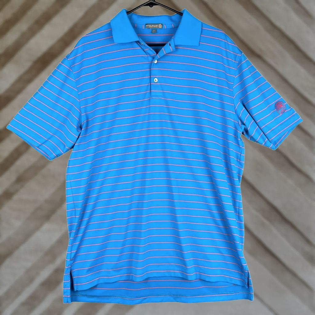 Peter Millar Peter Millar Blue Pink Stripe E4 Performance Stretch Short Sleeve Polo - Men’s Size US L / EU 52-54 / 3 - 1 Thumbnail