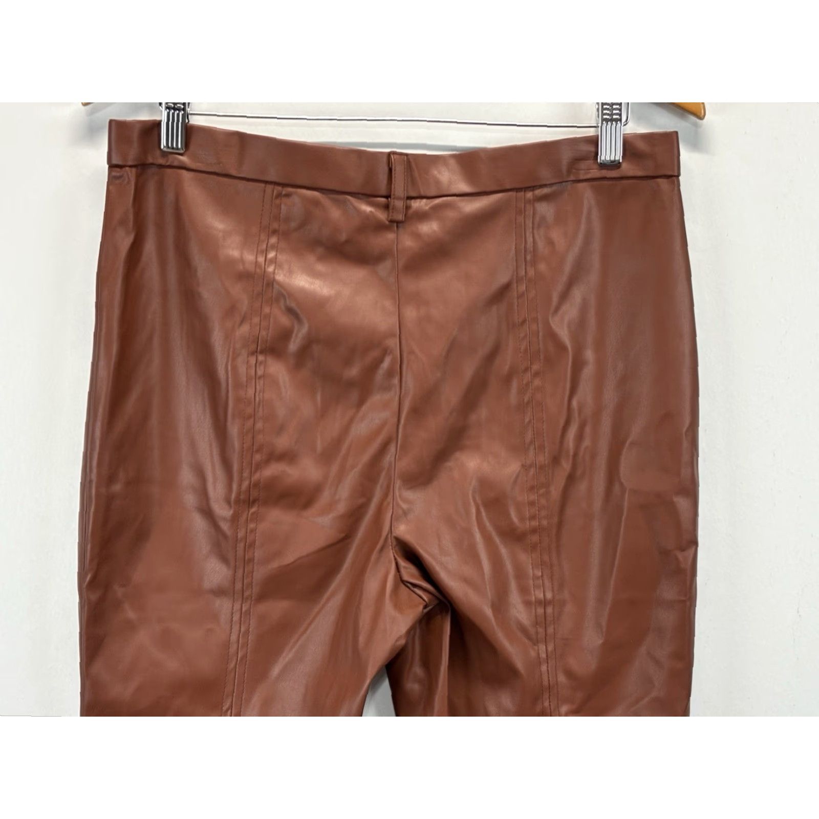 Jason Wu Jason Wu Faux Leather Pants Women’s XL Brown Split Hem Skinny Leg Rocker Vegan Size 40" / US 18 - 4 Thumbnail