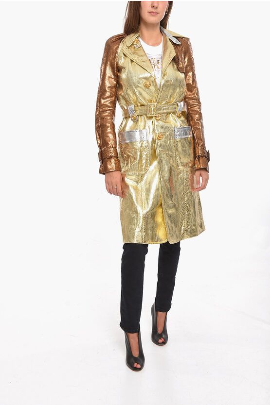 Dsquared2 og1mm0624 Python Skin Trench Coat in Gold Size M / US 6-8 / IT 42-44 - 4 Thumbnail