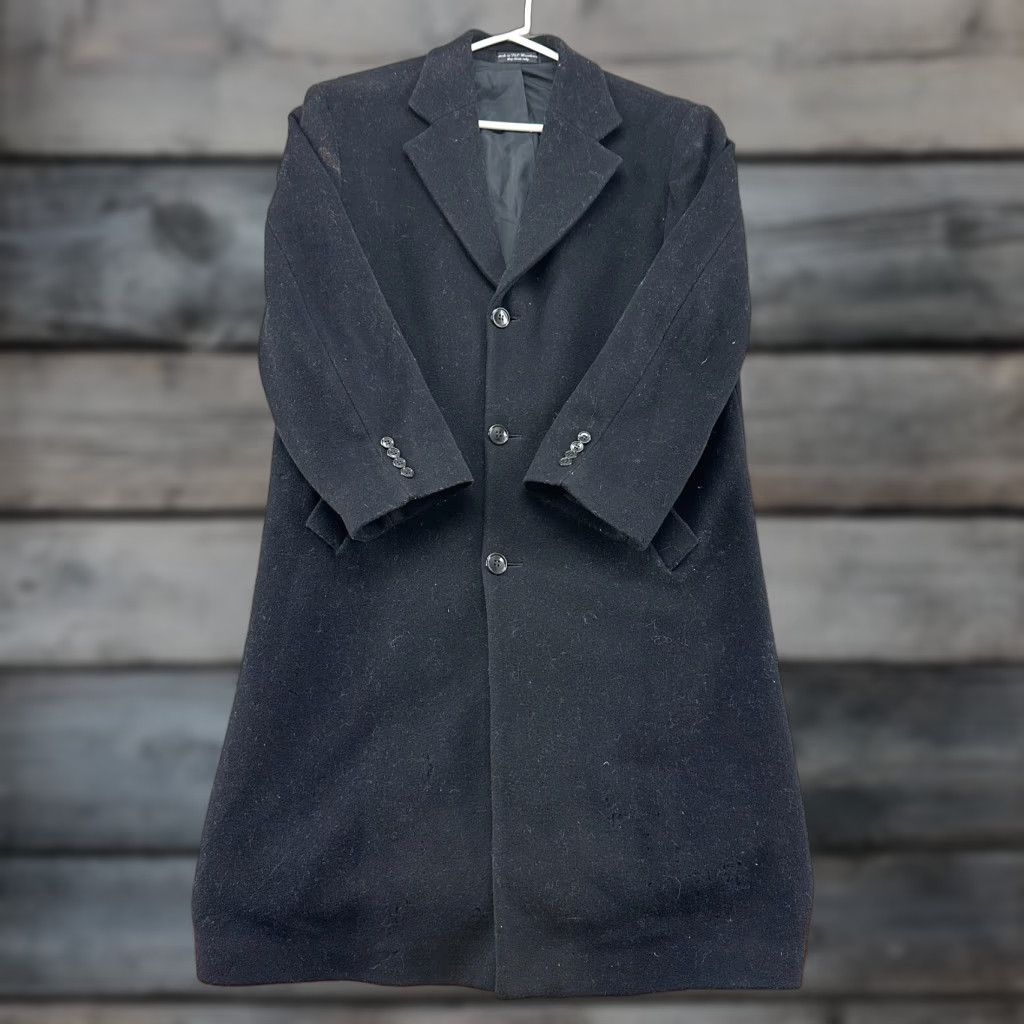 Kasper VINTAGE Kasper Coat Mens L Black Long Cashmere Blend Button Up Open 80s Classic Overcoat Long Sleeve Size US L / EU 52-54 / 3 - 1 Thumbnail