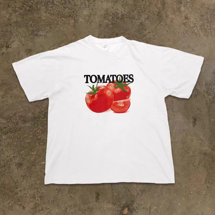 Vintage White casual retro tomato pattern cotton t-shirt Size US M / EU 48-50 / 2 - 1 Thumbnail