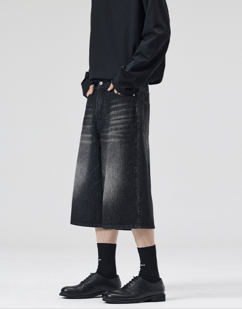 Japanese Brand × Jean Distressed wide-leg whisker loose men's denim shorts Size US 32 / EU 48 - 3 Thumbnail