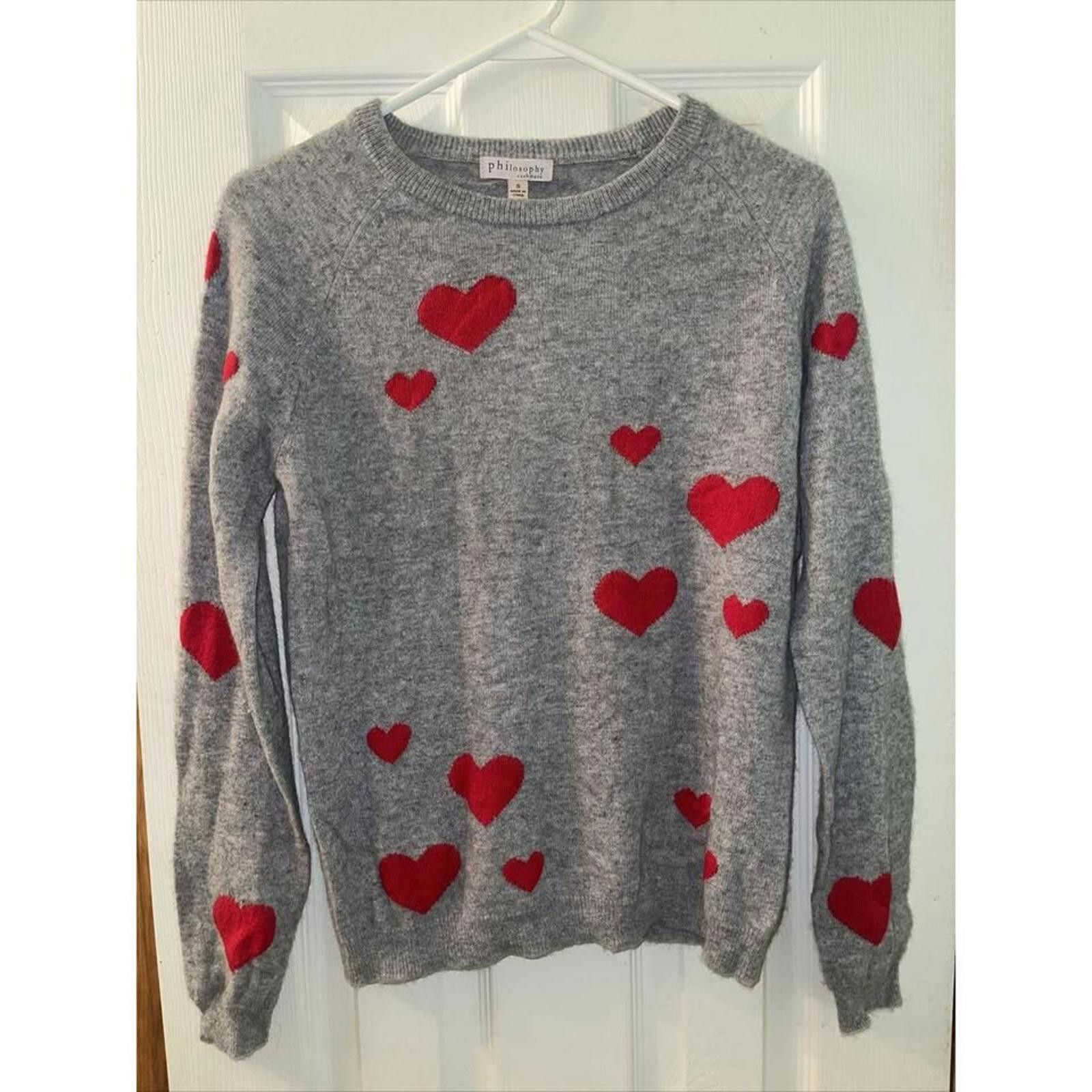 Other Philosophy Cashmere Heart Sweater - Gray & Red Size S / US 4 / IT 40 - 1 Thumbnail