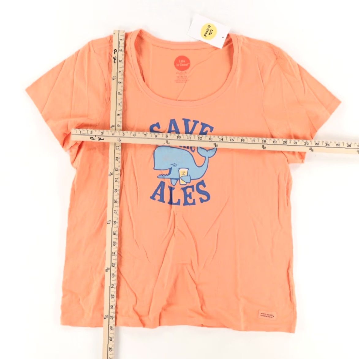 Life is Good Life is Good Save the Ales Whale Solid T-Shirt Peach Women's XL Shirt Women XL Peach Life is Good Save the Ales Whale T-Shirt Size XL / US 12-14 / IT 48-50 - 3 Thumbnail