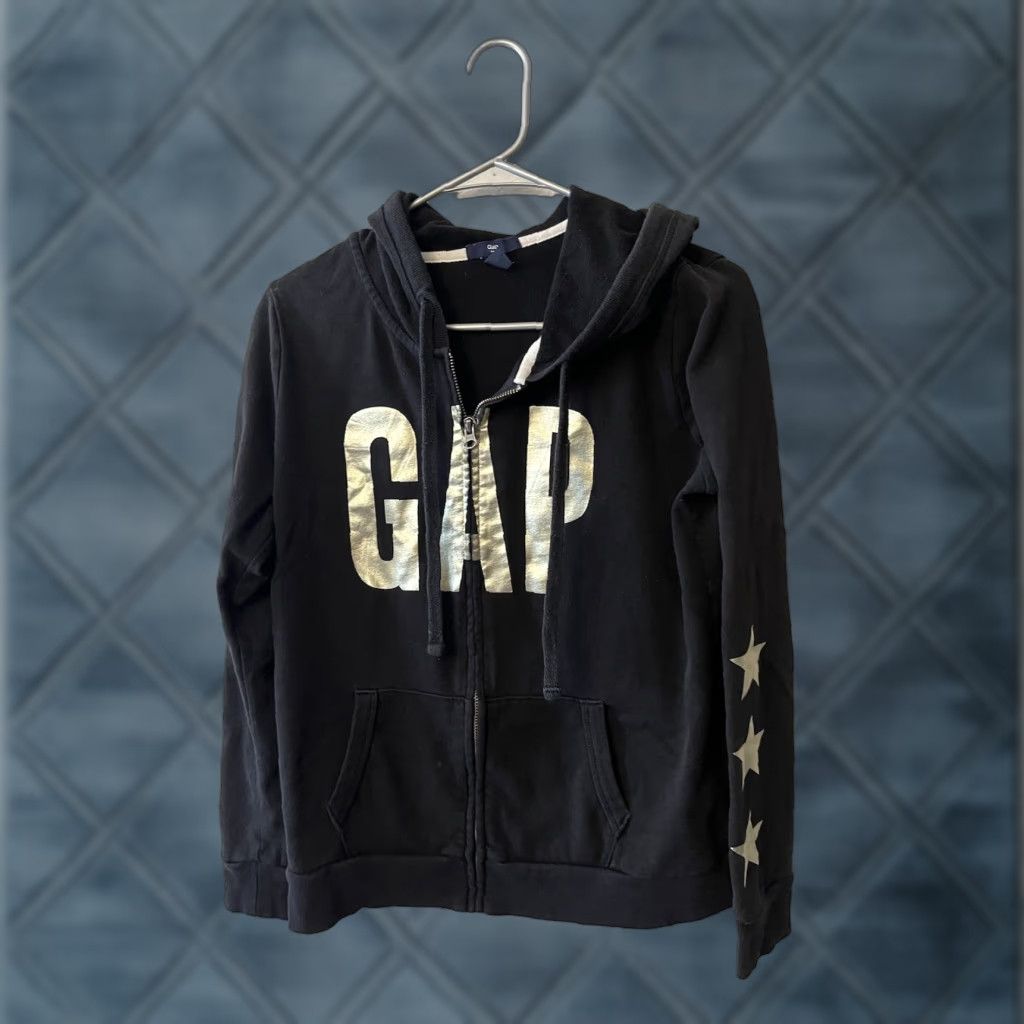 Gap GAP Womens M Black Gold Logo Stars Hoodie Full Zip Long Sleeve Sweatshirt Size M / US 6-8 / IT 42-44 - 1 Thumbnail