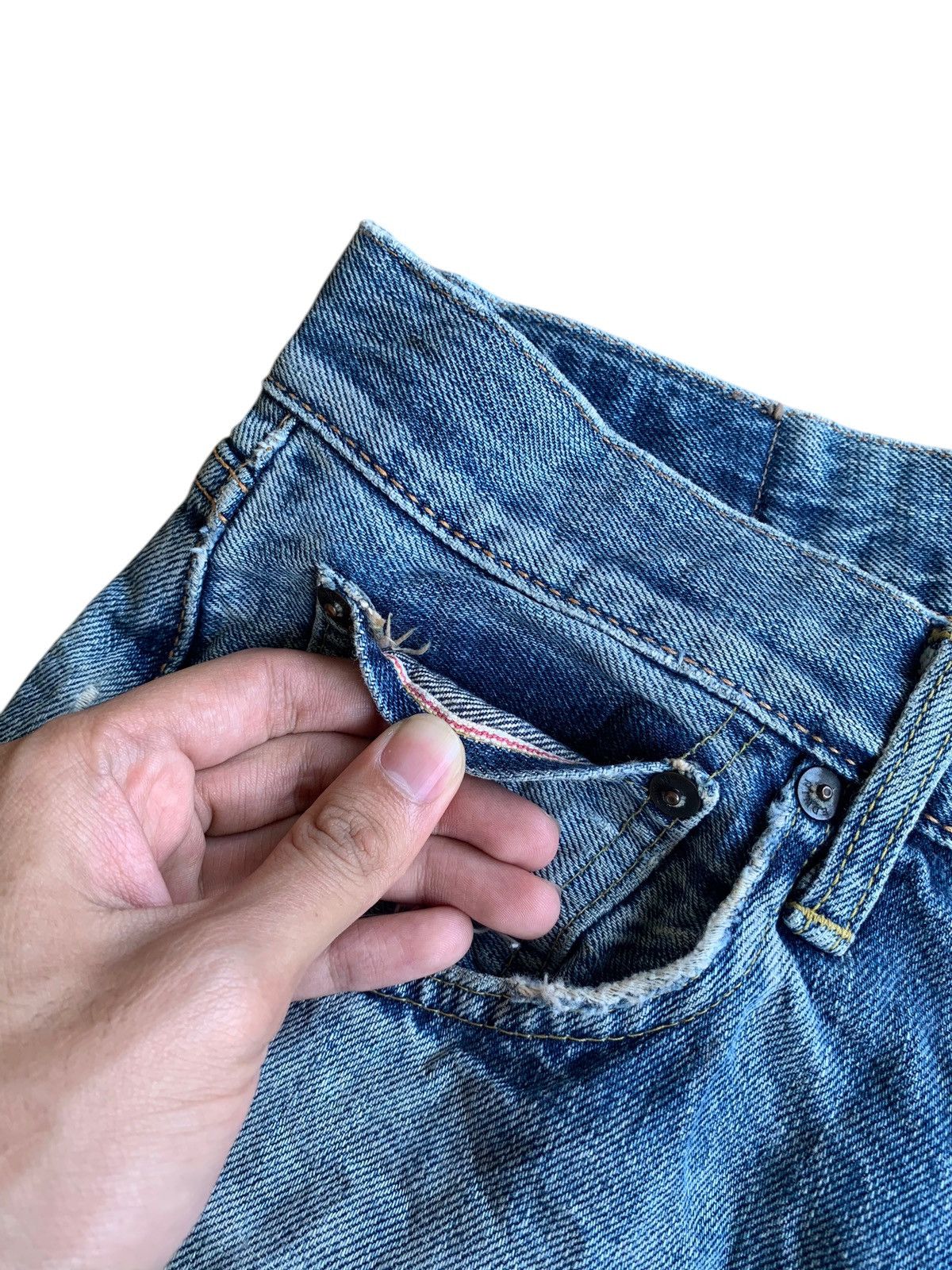 Edwin × Kapital × Vintage VINTAGE EDWIN SELVEDGE 505X BUTTON FLY DISTRESSED DENIM Size US 30 / EU 46 - 13 Thumbnail