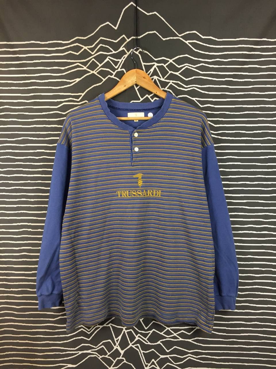 Trussardi Vtg 90s Trussardi Embroidered Logo Striped Henley Tee Size US XL / EU 56 / 4 - 2 Thumbnail