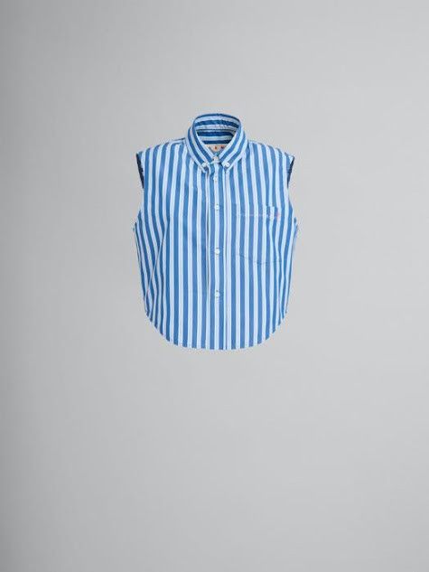 Marni oc11z0525 Organic Poplin Sleeveless Shirt in Blue Size L / US 10 / IT 46 - 1 Thumbnail