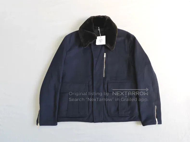 Hermes Hermes Cashmere jacket fur collar, navy blue, 100% cashmer Size US L / EU 52-54 / 3 - 1 Thumbnail