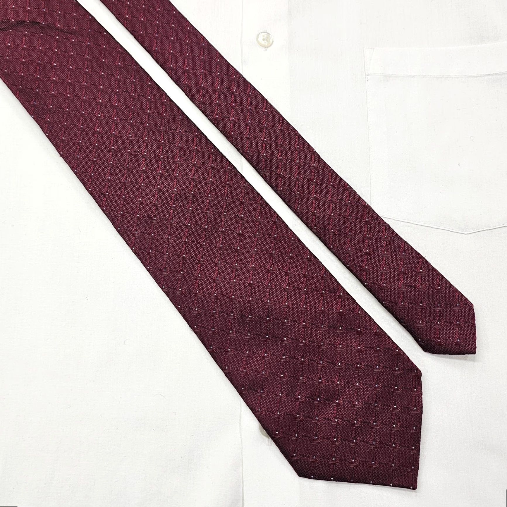 Vintage VINTAGE Daniel de Fasson Necktie Men’s Burgundy Silk Tie Polka Dots Hand Made 58.25" X 3.75" Adult Red Designer Tie Mens Size ONE SIZE - 4 Thumbnail
