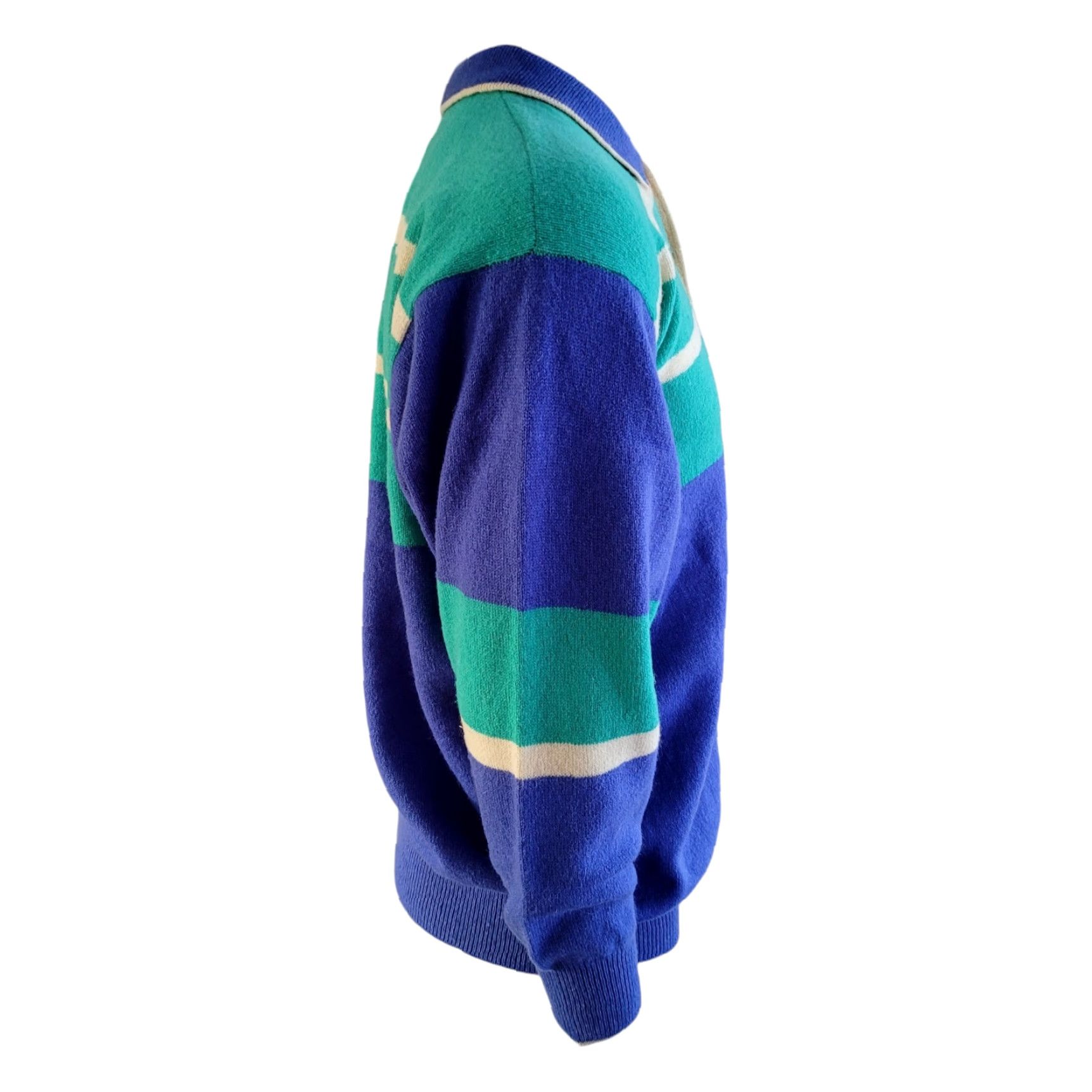 Pringle Of Scotland VINTAGE Pringle of Scotland Wool Polo Neck Jumper L Green/Blue Striped Size US L / EU 52-54 / 3 - 3 Thumbnail