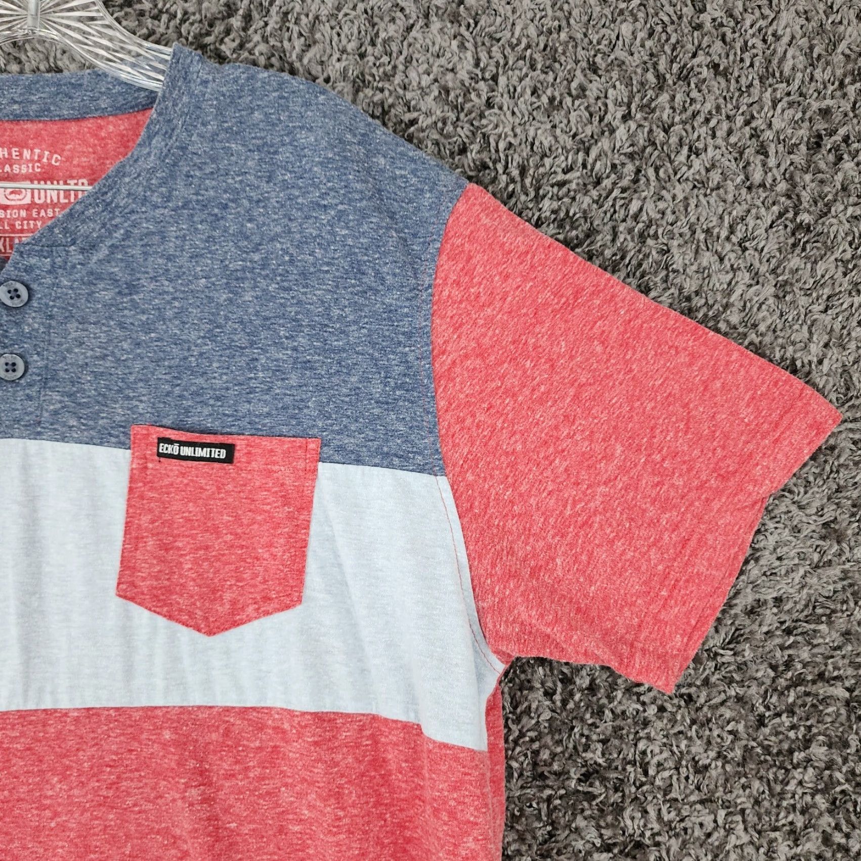 Ecko Unltd. Ecko Unltd Mens Tee Short Sleeve Red Blue Block Pattern 2XL Size US 39 - 3 Thumbnail
