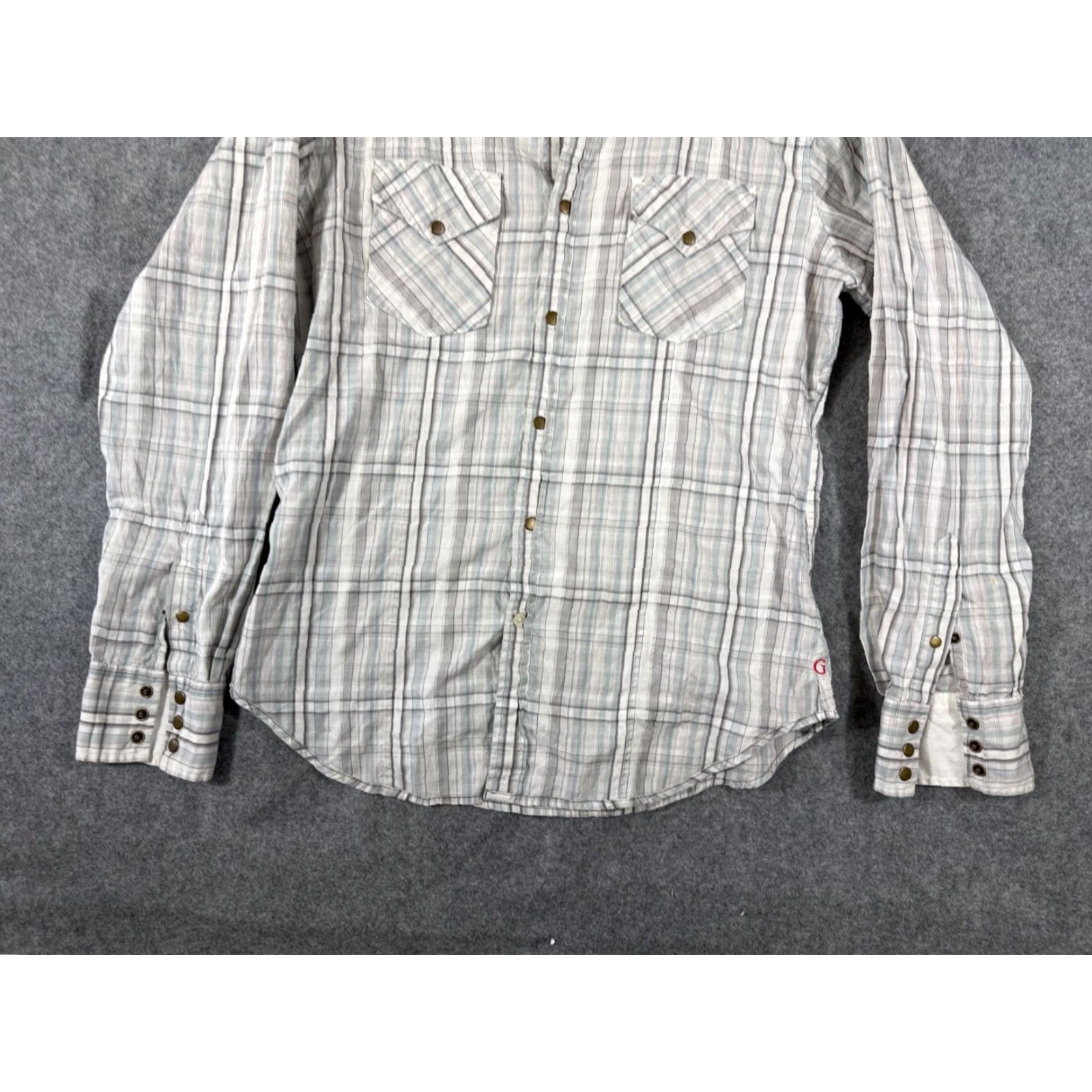 Guess Guess Western Shirt Mens M Gray Plaid Embroidered Snap Front Long Sleeve Cowboy Flap Pockets Size US M / EU 48-50 / 2 - 4 Thumbnail