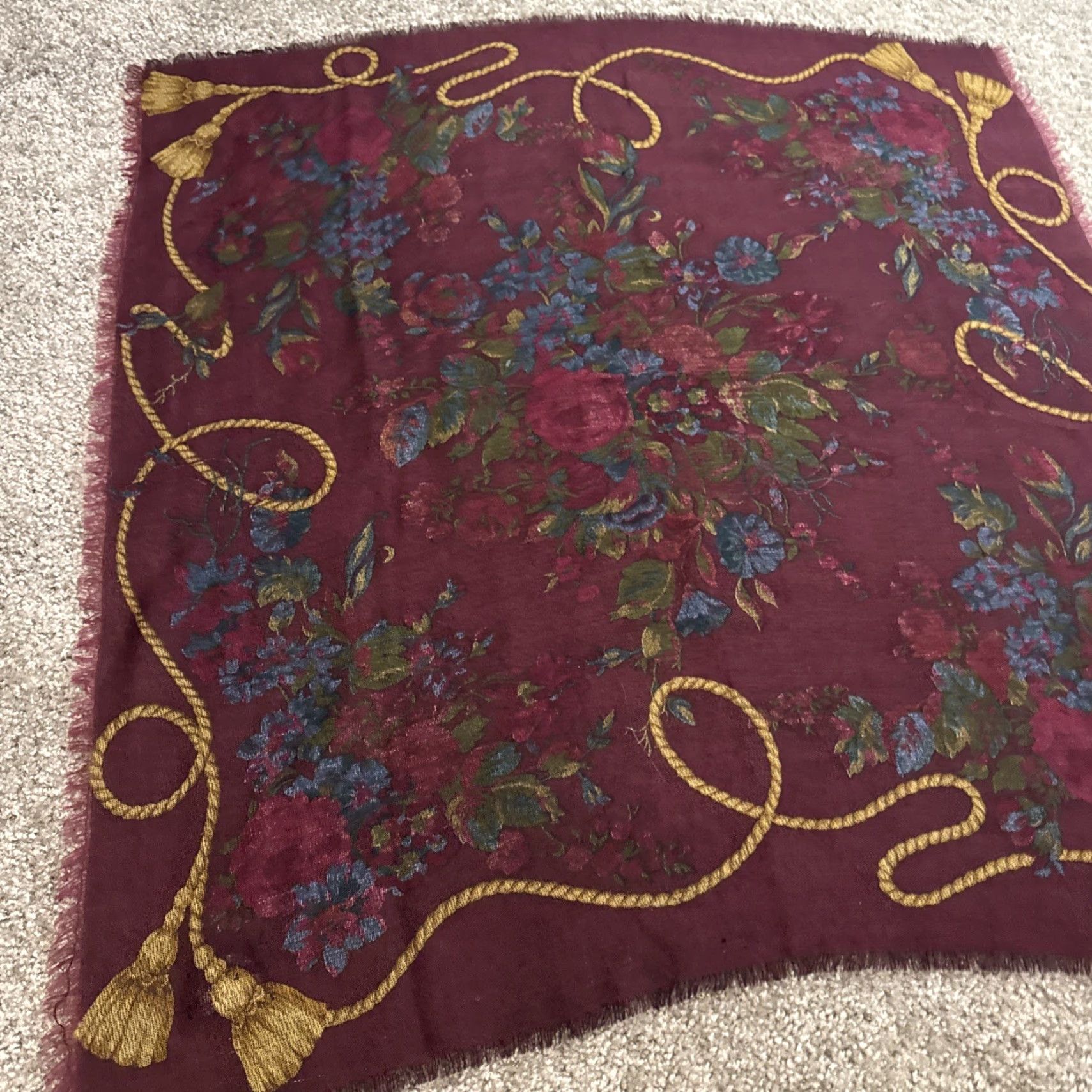 Vintage VINTAGE Polo Ralph Lauren Scarf Women's Wool Floral Rose Burgundy Red Heritage 100% Wool Size ONE SIZE - 2 Thumbnail
