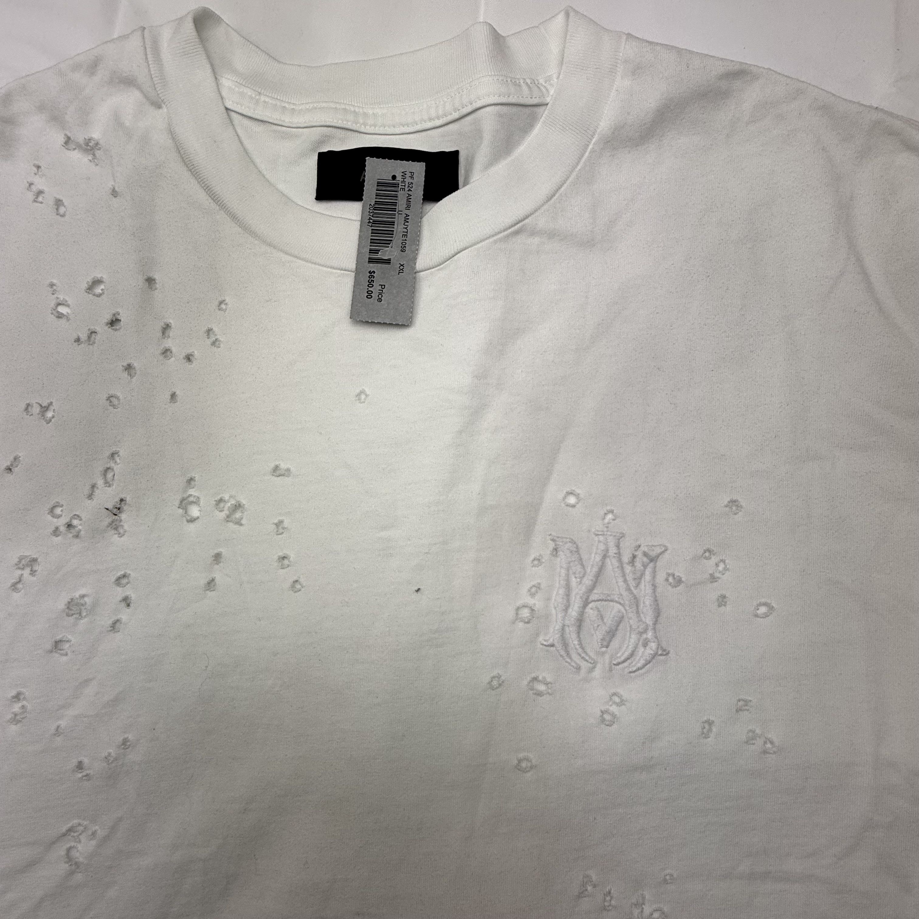 Amiri Amiri Shotgun Embroidered White Distressed Logo T-Shirt Size US XXL / EU 58 / 5 - 2 Thumbnail