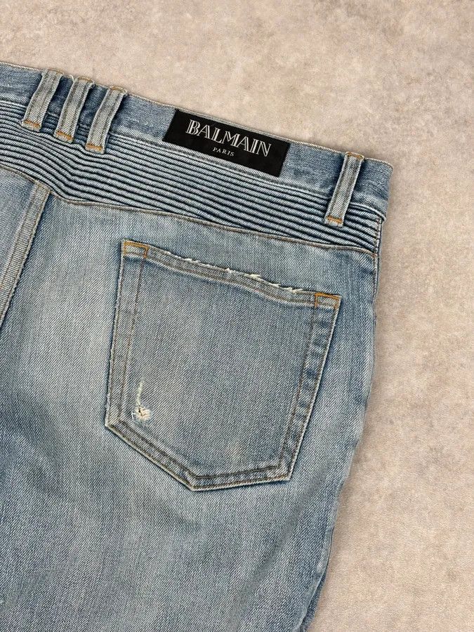 Balmain 2010s Balmain Light Blue Denim Distressed Jeans Size US 33 - 8 Thumbnail