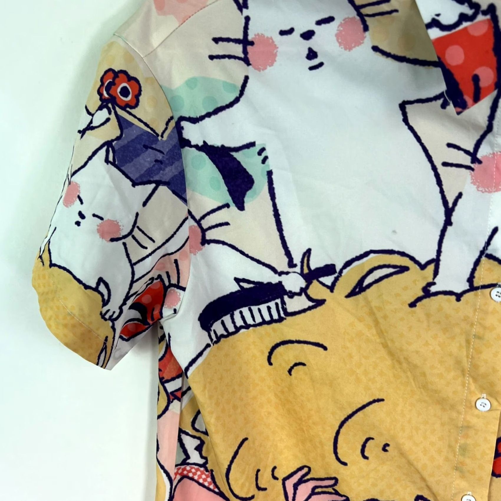 Shein SheIn Button-Up Shirt Womens Size S Short Sleeve Cat Pattern Multicolor Knit Double-Sided Collared Button-Up Casual Workwear 90s Cat Theme Womens Size S / US 4 / IT 40 - 4 Thumbnail