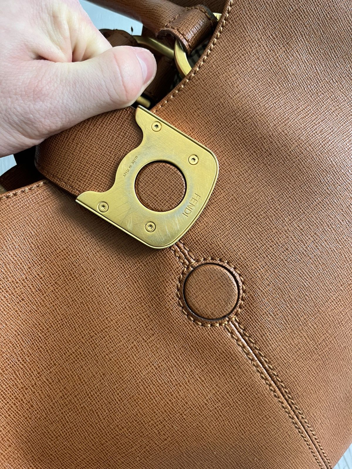 Fendi Fendi Brown Leather Chameleon Shopping Tote Bag Luxury Size ONE SIZE - 15 Thumbnail