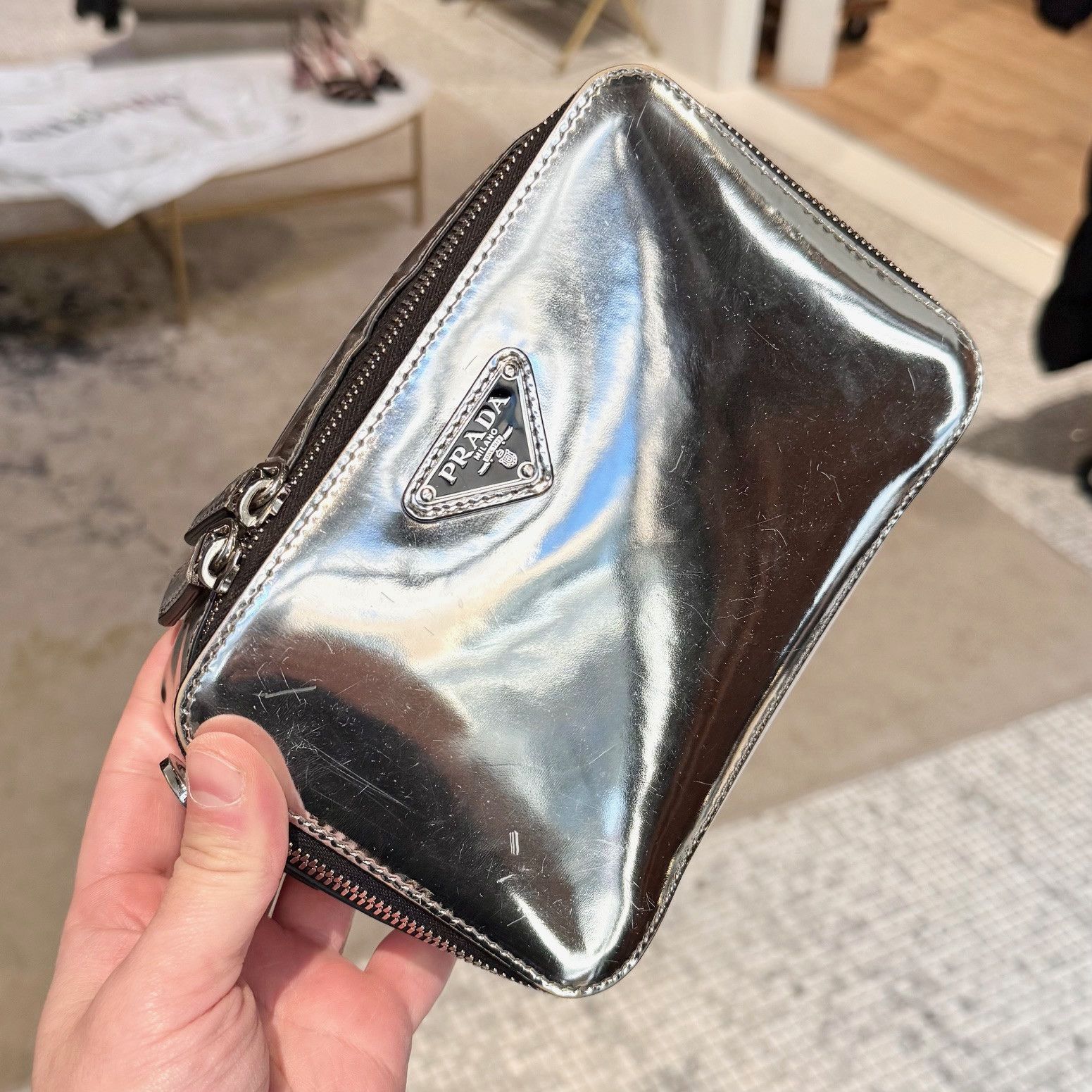 Prada Prada Metallic Silver Chrome Spazzolato Brique Crossbody Bag Size ONE SIZE - 19 Thumbnail