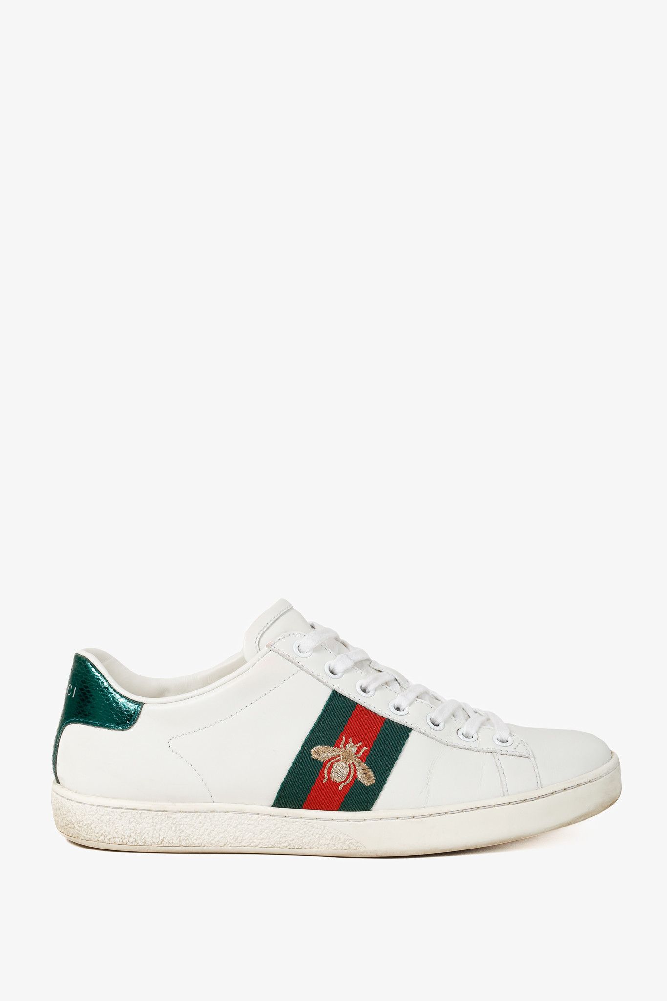 Gucci Gucci Ace Bee Womens White Leather Sneaker Size US 7 / IT 37 - 1 Thumbnail