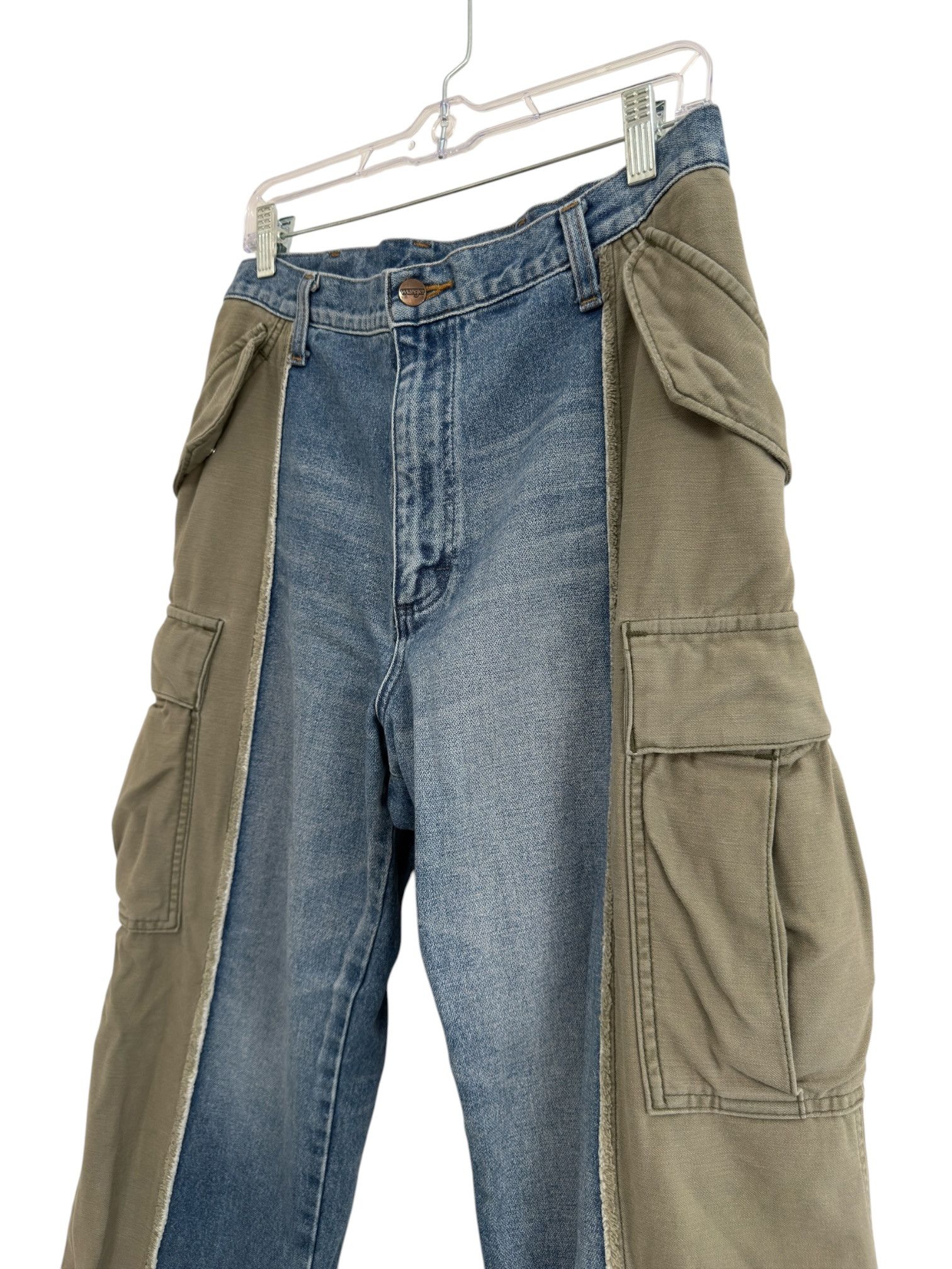 Wrangler RARE Wrangler JAPAN Reconstructed Denim Olive Cargo Pants Size US 30 / EU 46 - 3 Thumbnail