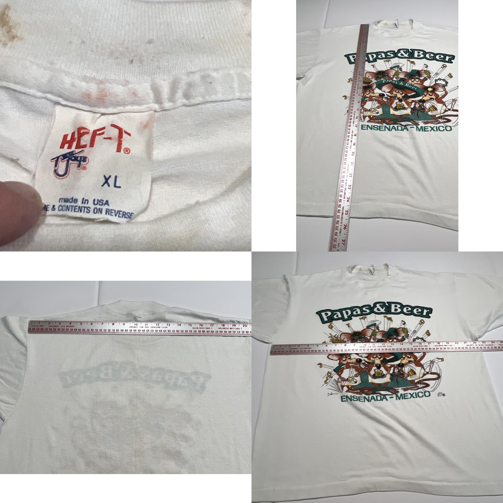 Vintage VINTAGE Tee Joys Graphic T-Shirt XL White Papas & Beer Esenada Mexico 90s Unisex Size US XL / EU 56 / 4 - 8 Thumbnail