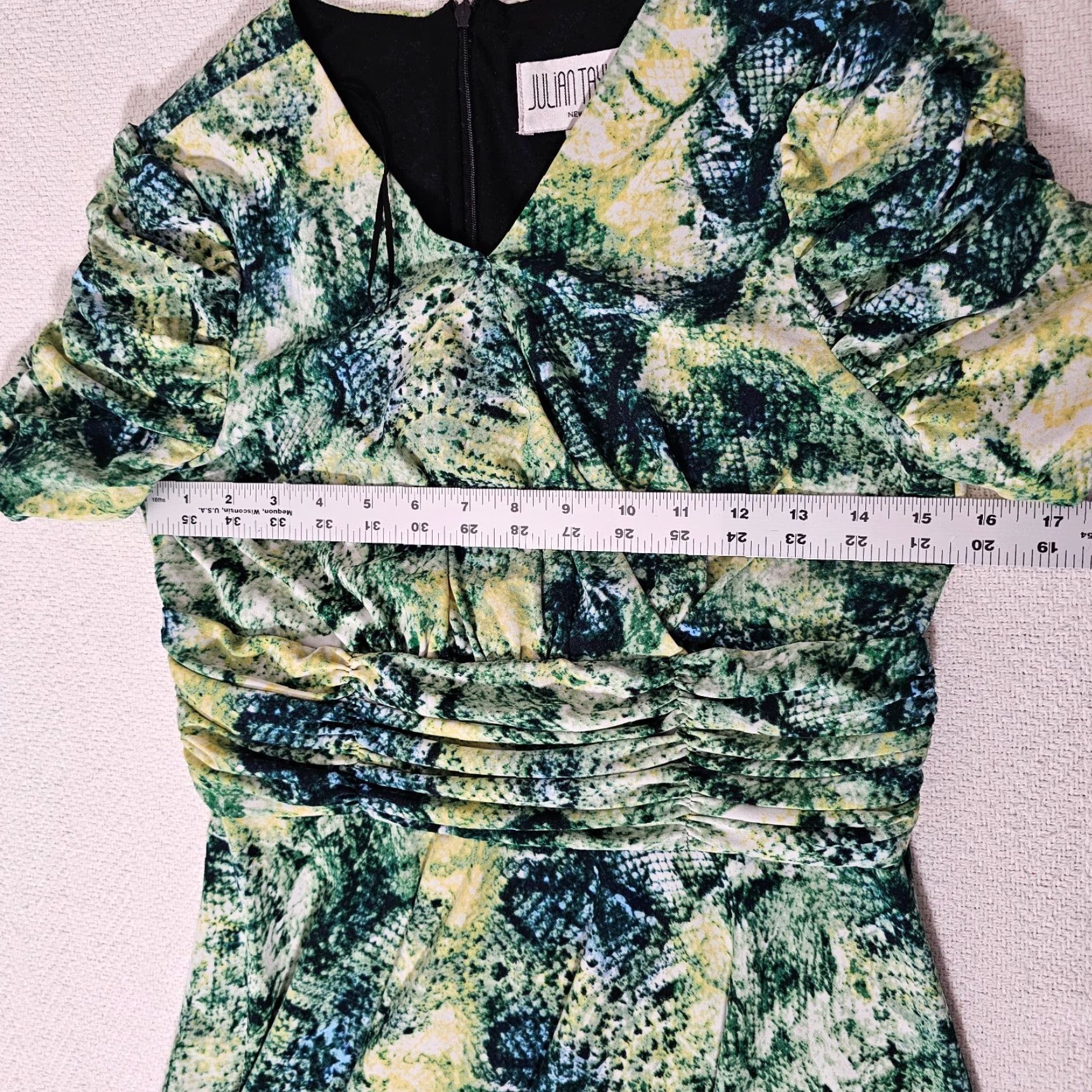 Vintage JULIAN TAYLOR GREEN MULTI PRINT STRETCH JERSEY SLEEVELESS DRESS SIZE 10 Back Zip Size L / US 10 / IT 46 - 7 Thumbnail