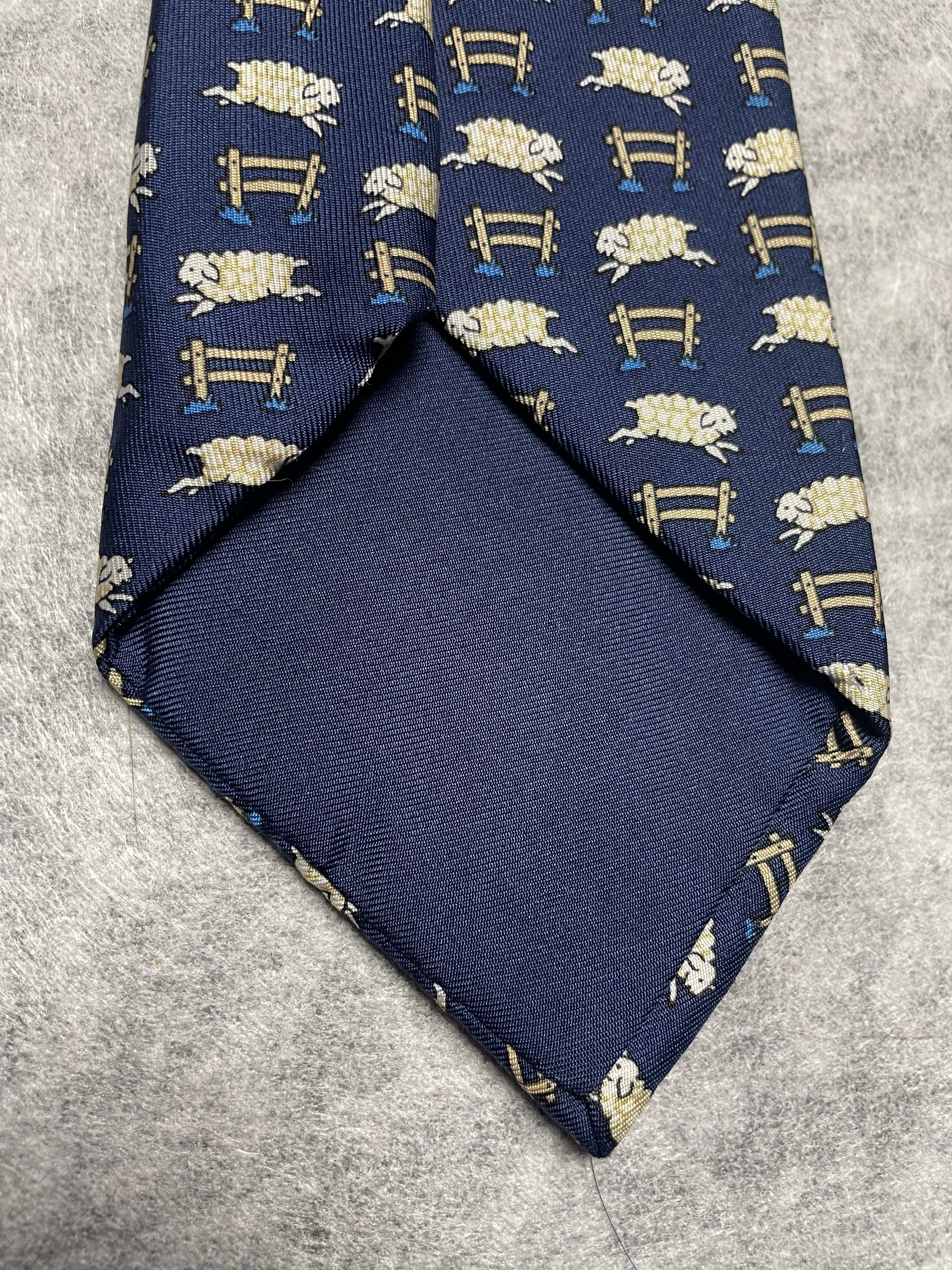 Hermes HERMES Paris 7528 IA Sheep Pattern Ochre Silk Tie Size ONE SIZE - 6 Thumbnail