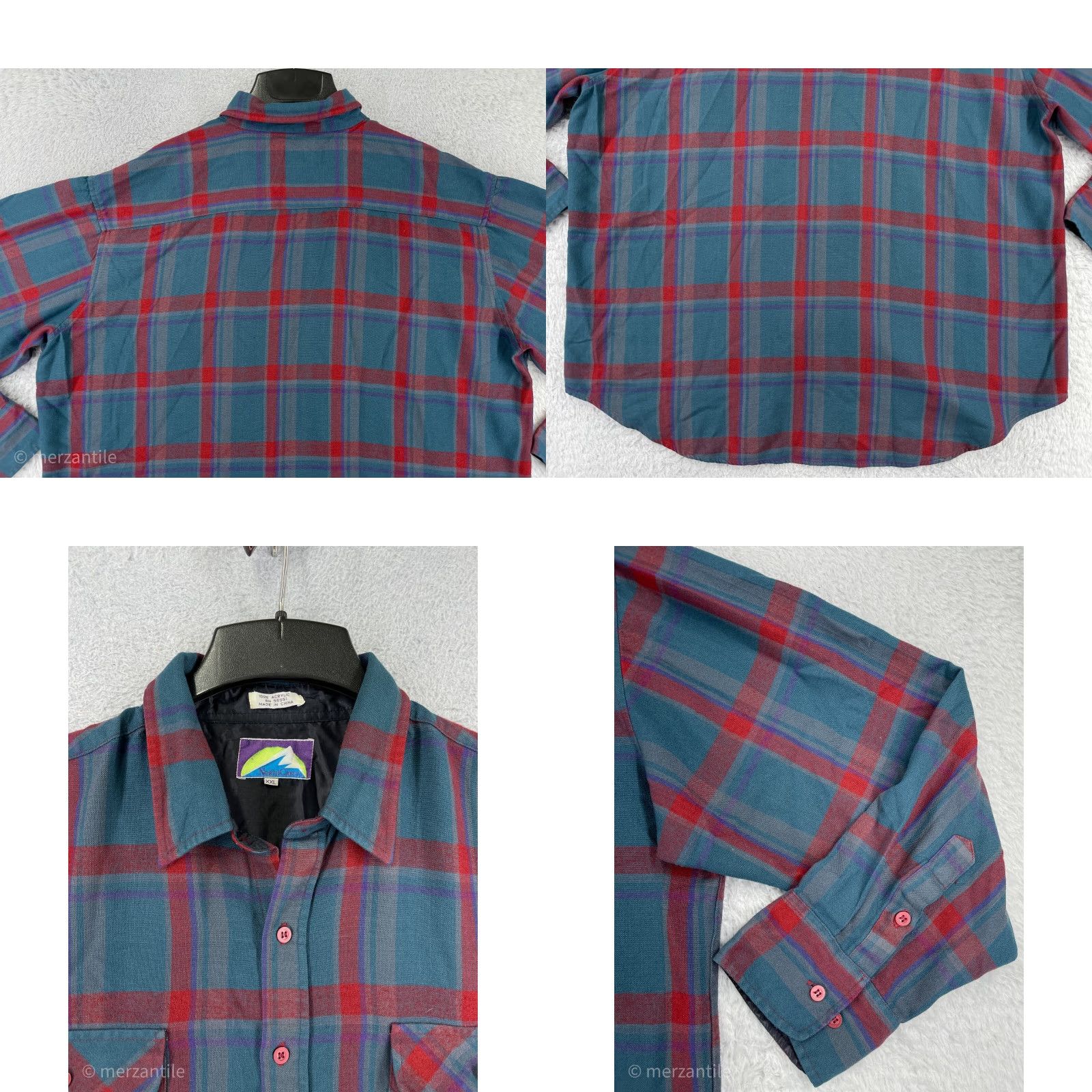 Vintage Northcrest Men's Shirt 2XL Green Plaid Flannel Button-Up 100% Acrylic Casual Workwear Camp Outdoor Men’s Shirt Size US XXL / EU 58 / 5 - 8 Thumbnail