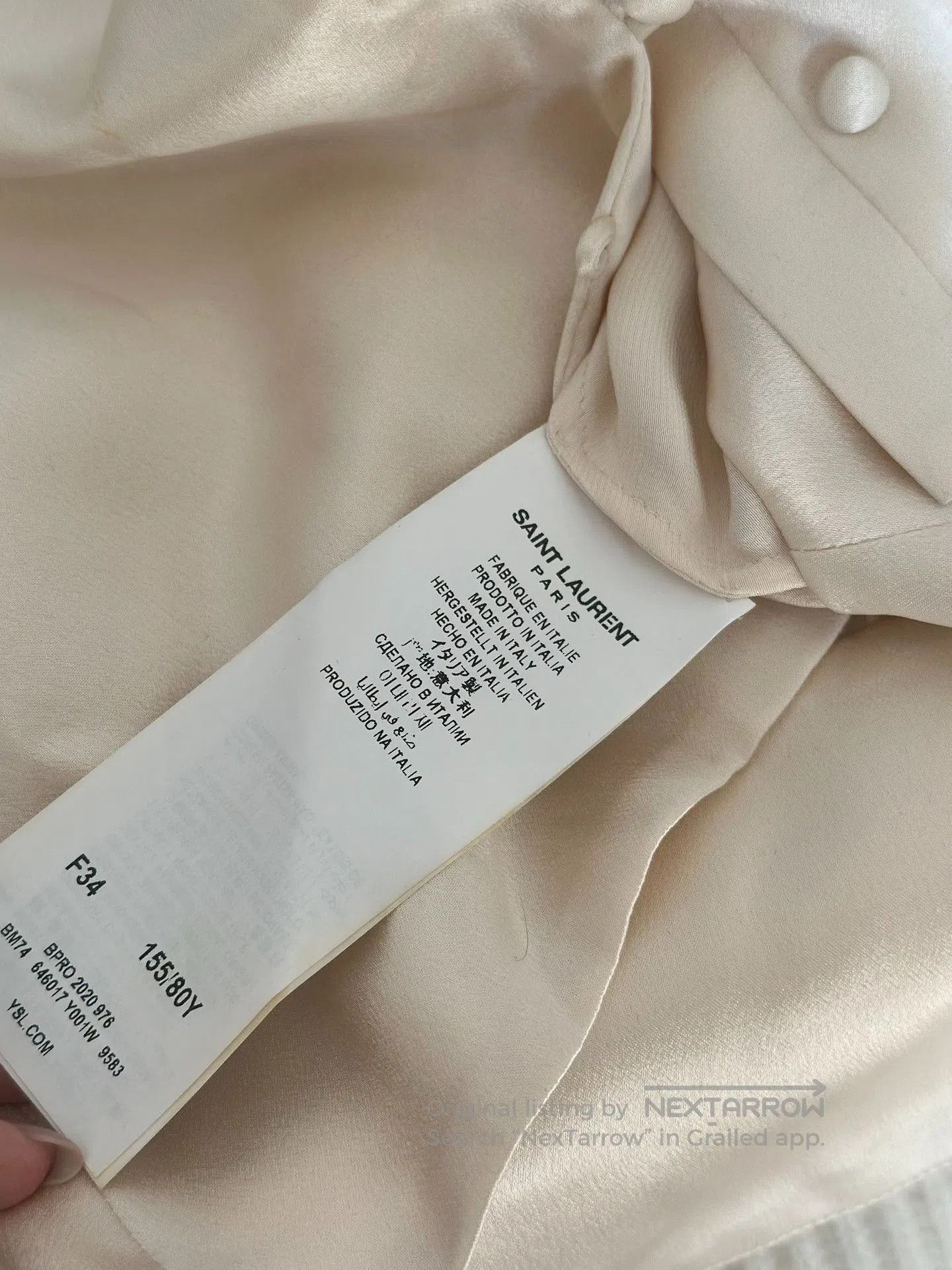 Saint Laurent Paris Saint Laurent Cream Silk V-Neck Blouse. Size XXS / US 00 / IT 34 - 4 Thumbnail