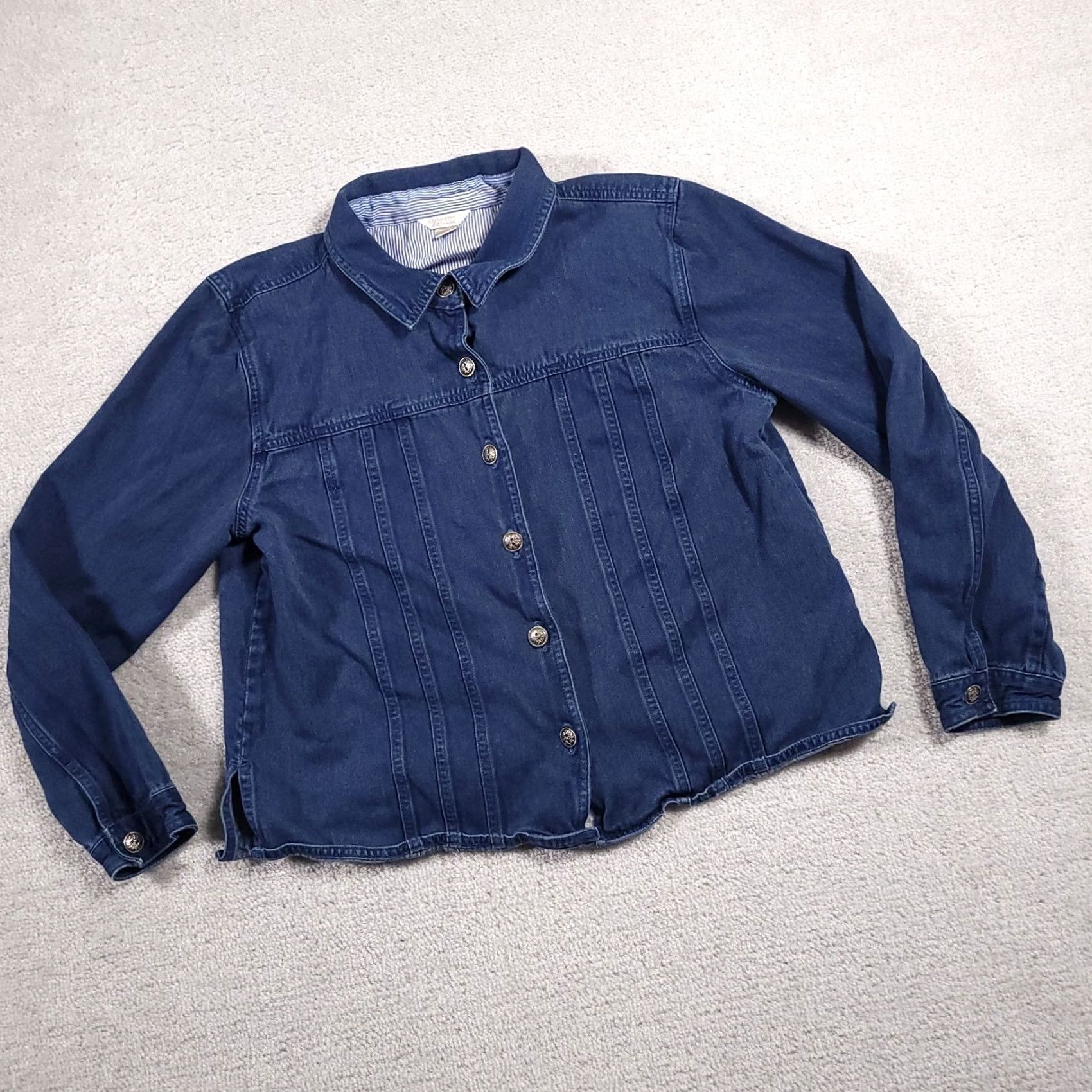 Vintage Christopher & Banks Jean Jacket Women's Large Long Sleeve Collared Western Denim Blue Jacket Size L / US 10 / IT 46 - 2 Thumbnail